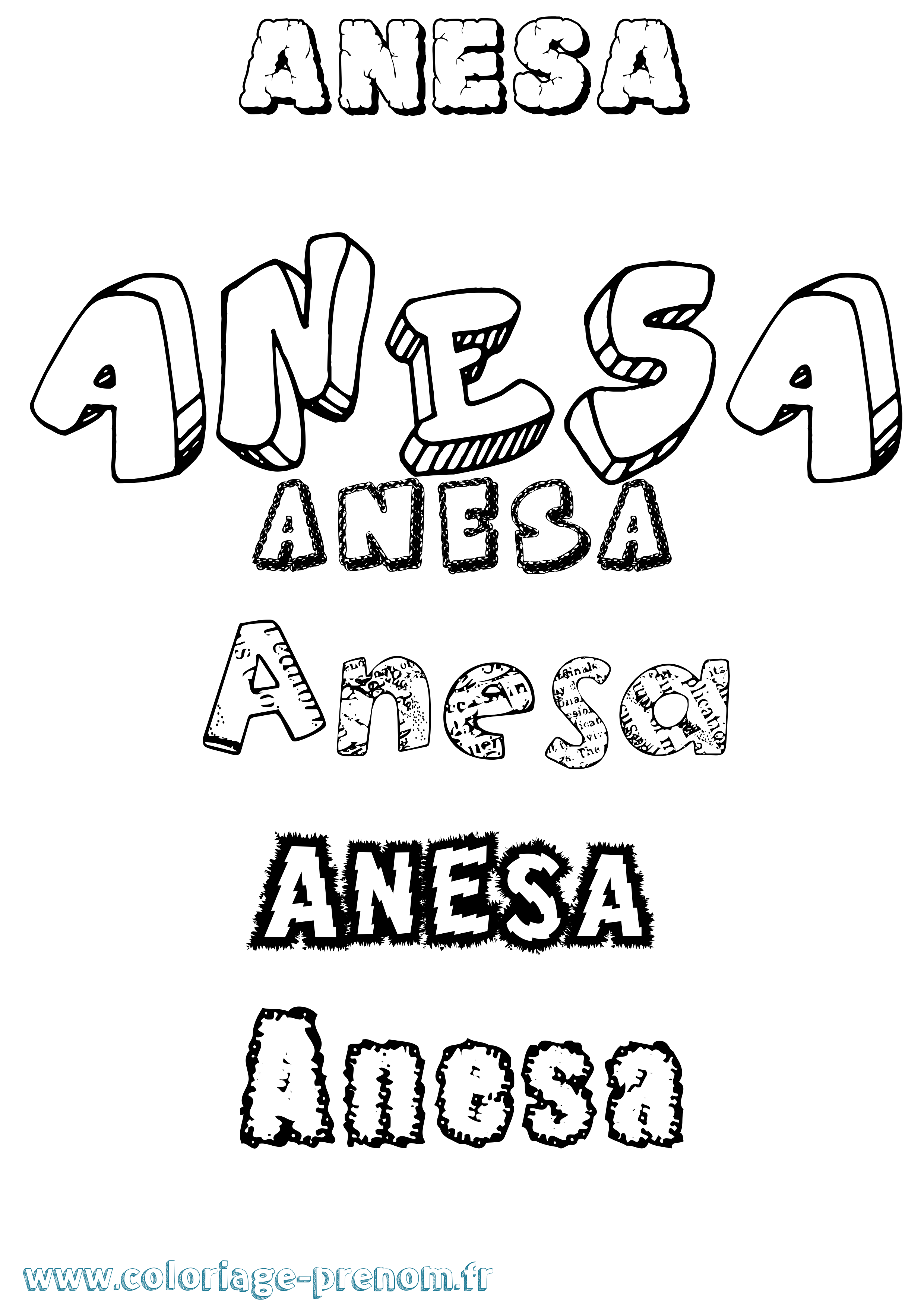 Coloriage prénom Anesa Destructuré