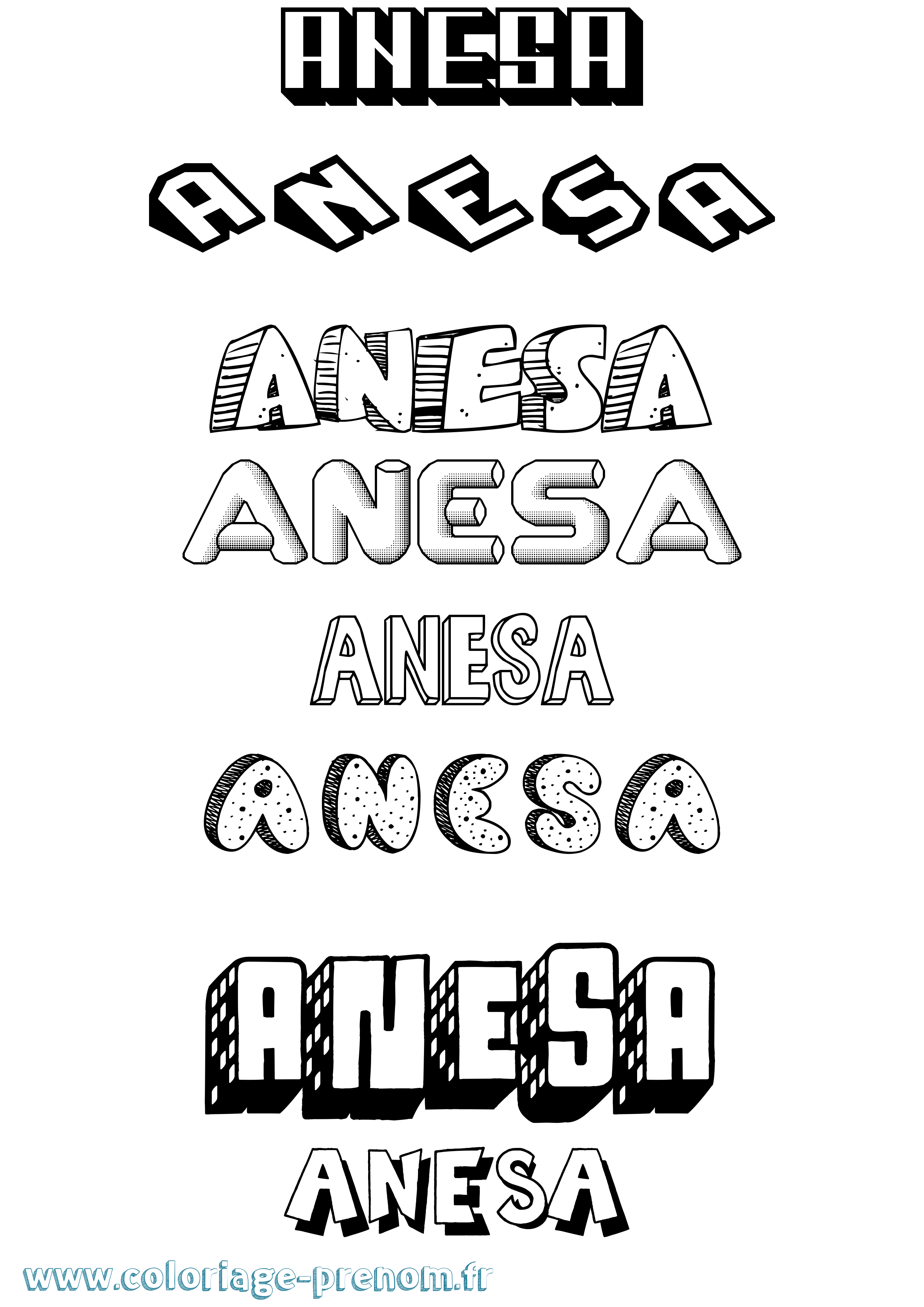 Coloriage prénom Anesa Effet 3D
