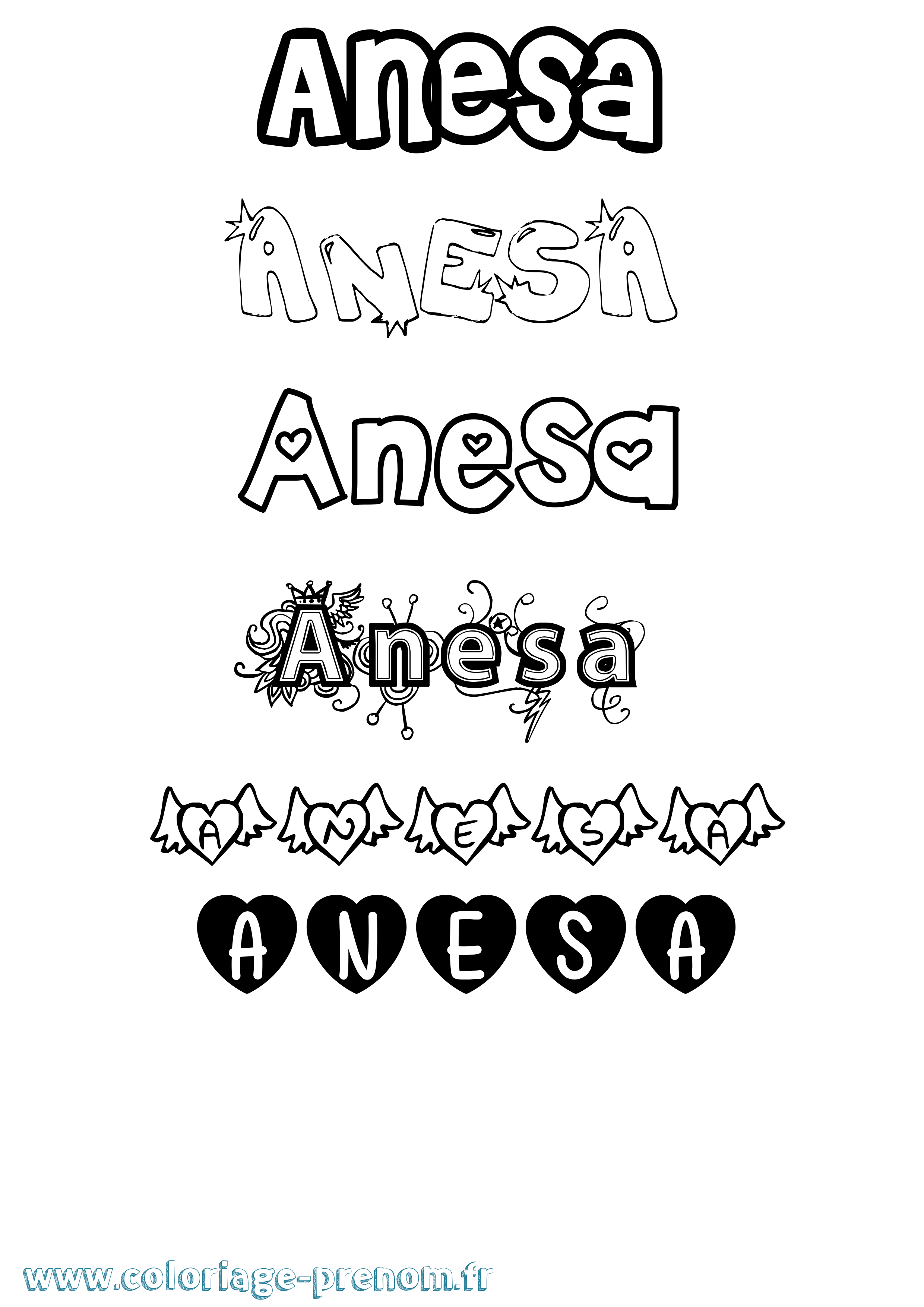 Coloriage prénom Anesa Girly
