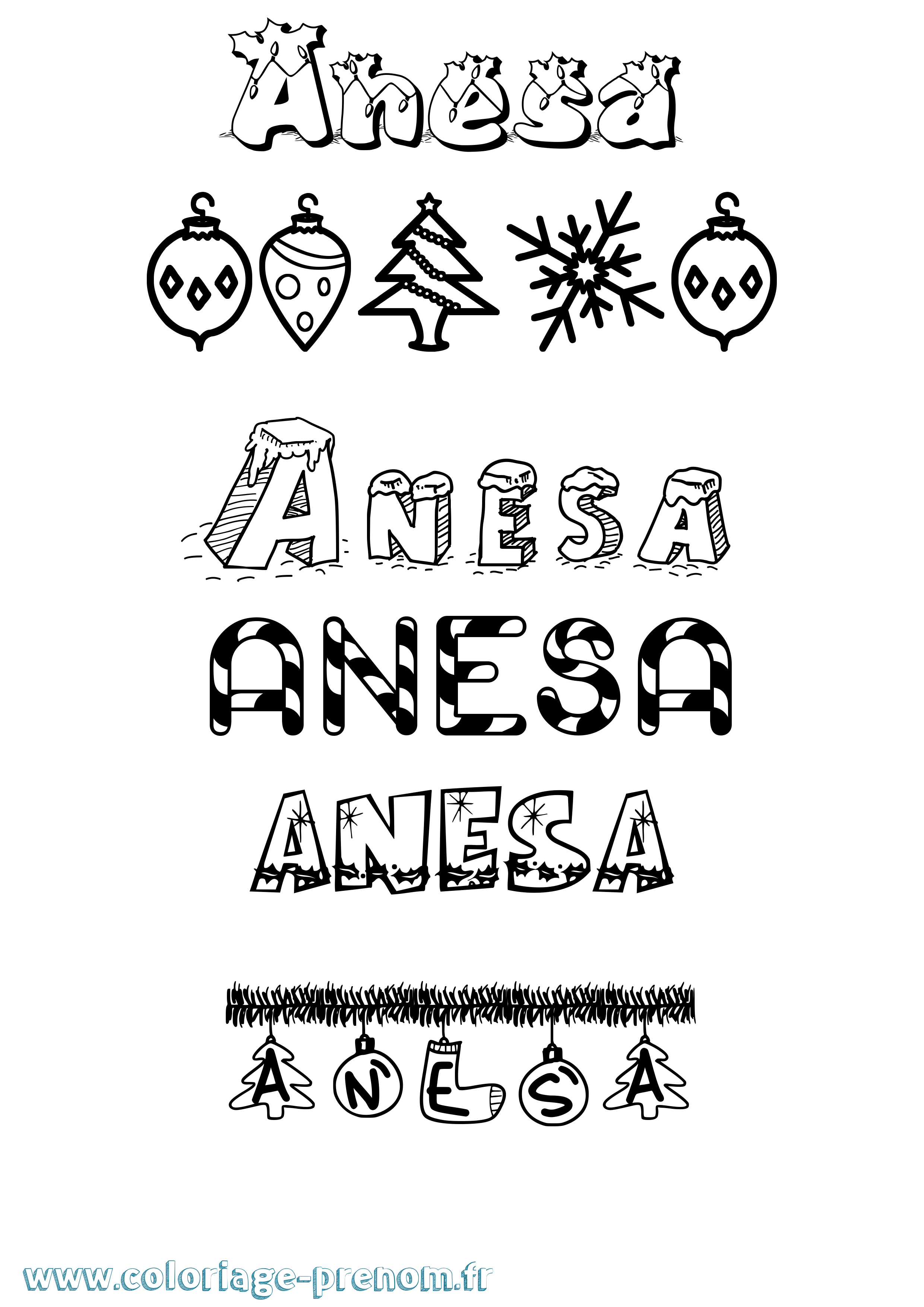 Coloriage prénom Anesa Noël