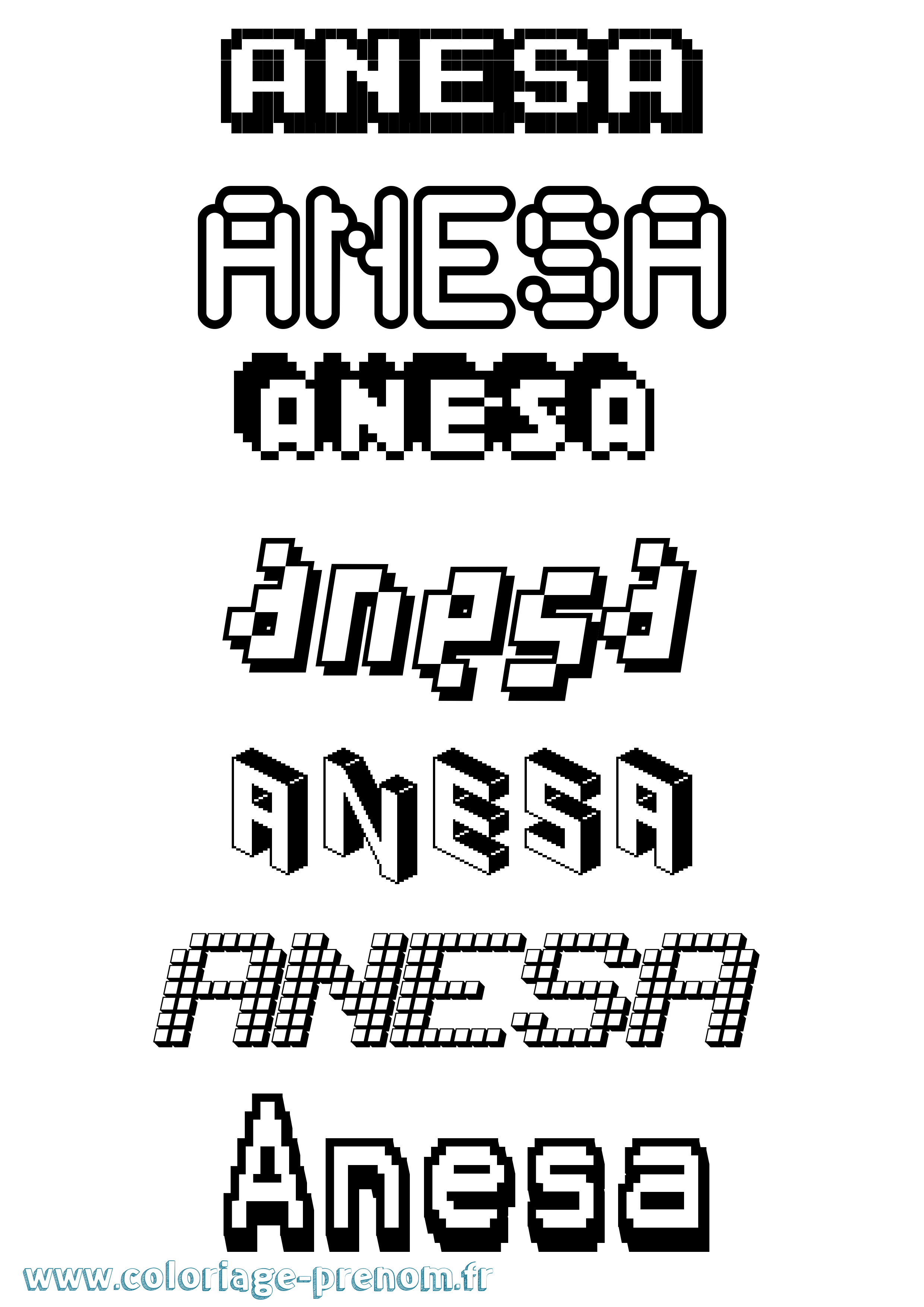 Coloriage prénom Anesa Pixel