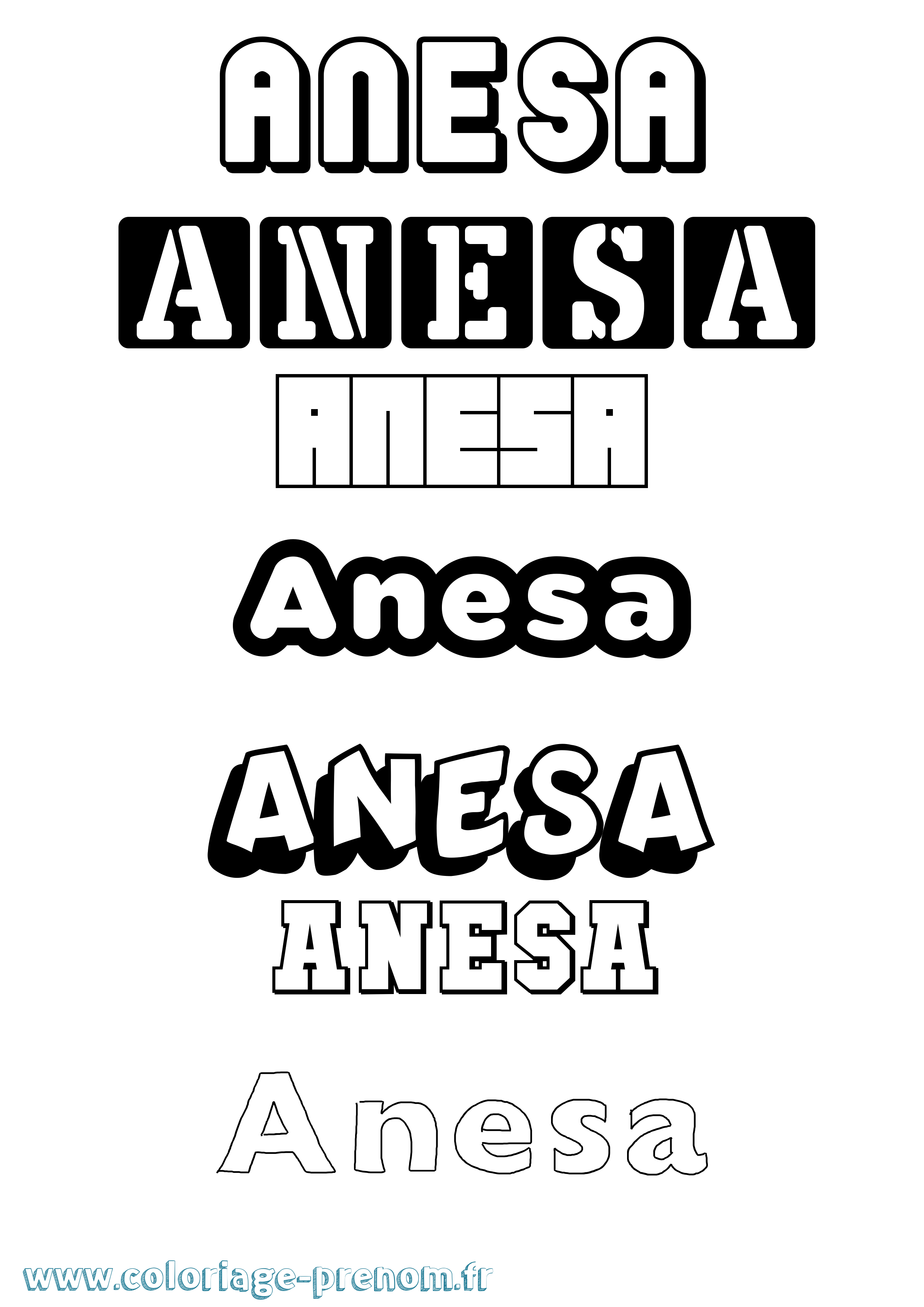 Coloriage prénom Anesa Simple