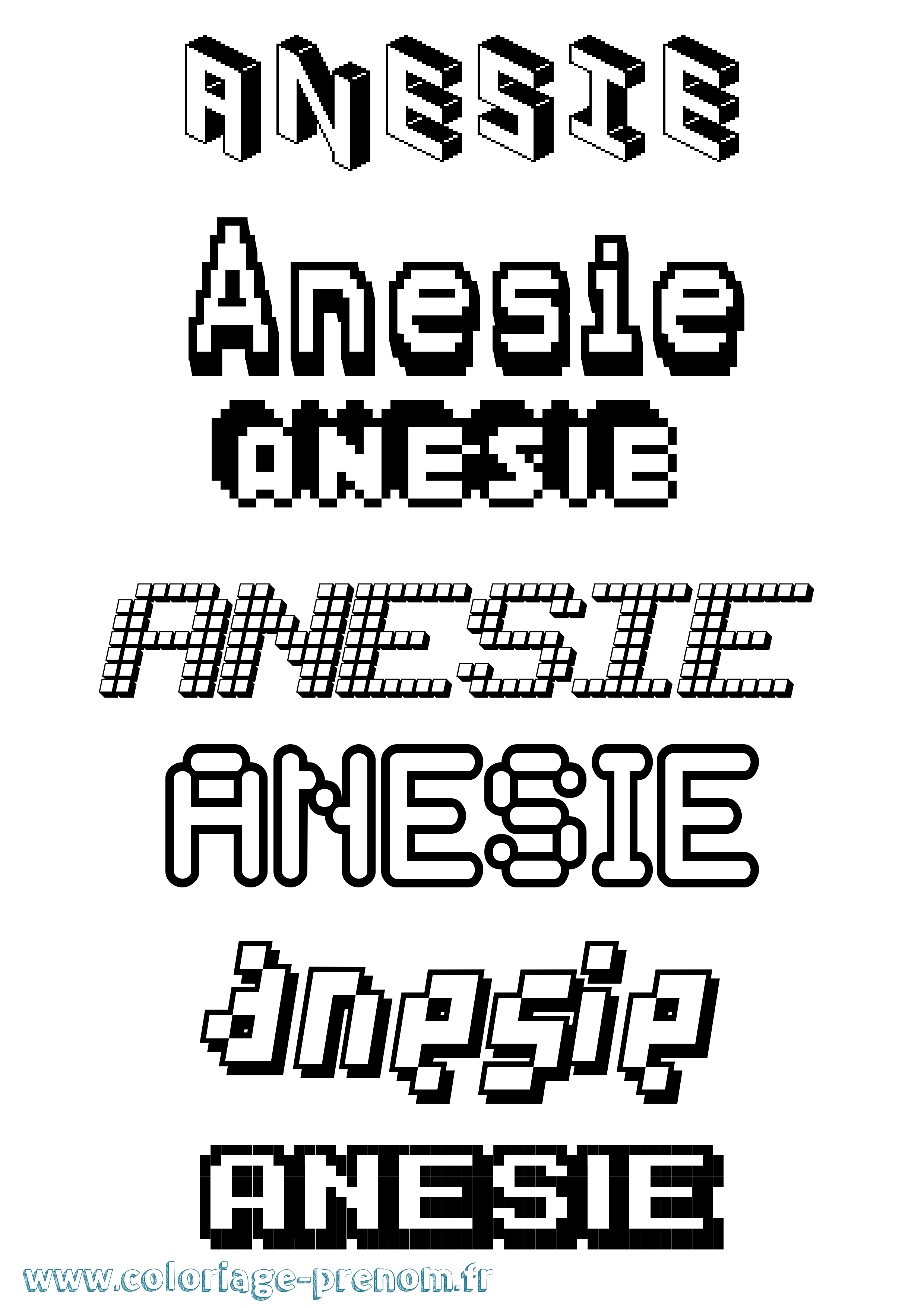 Coloriage prénom Anesie Pixel