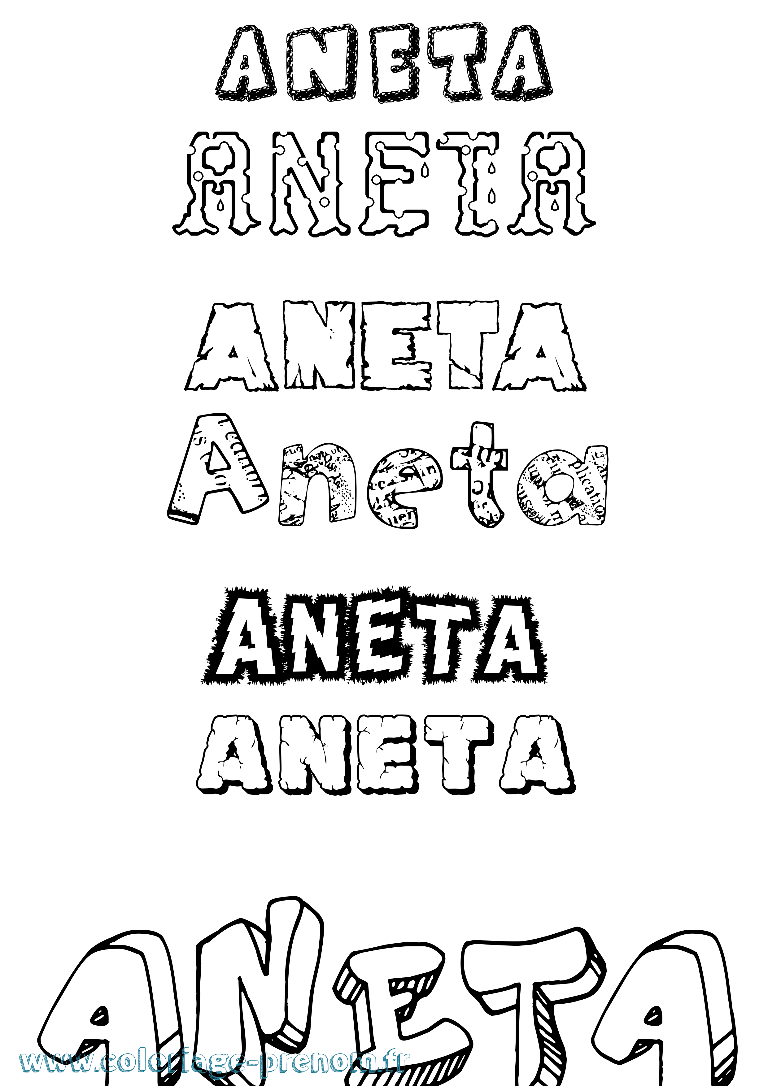 Coloriage prénom Aneta Destructuré