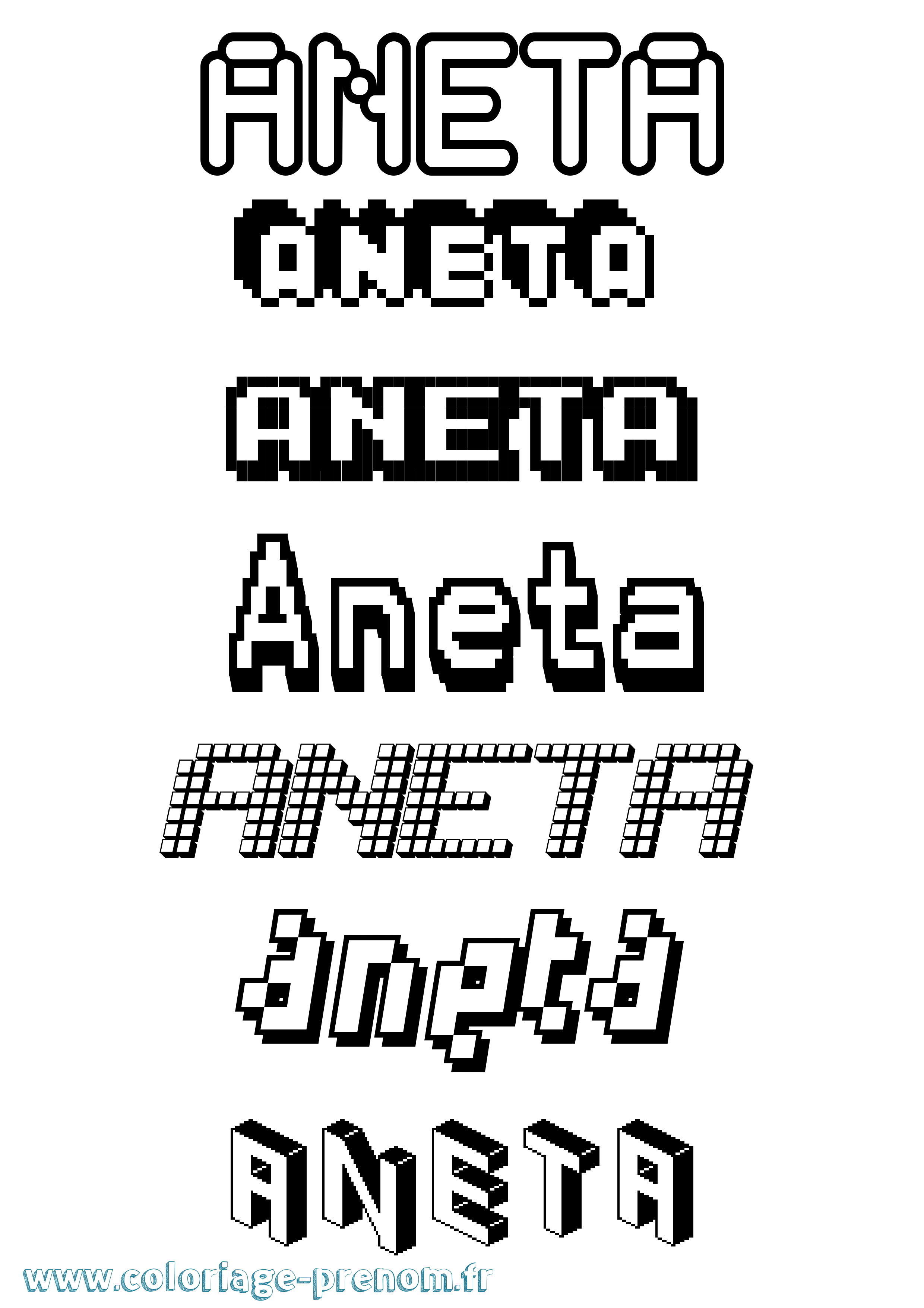 Coloriage prénom Aneta Pixel