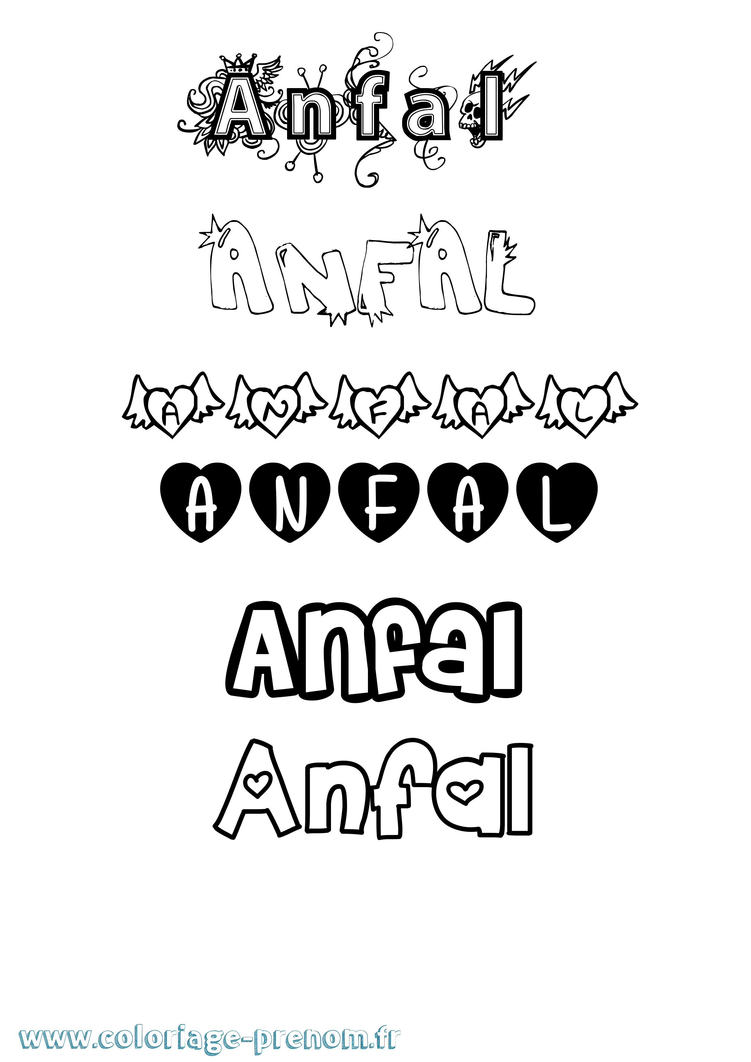 Coloriage Anfal Girly Coloriage prénom Anfal Girly