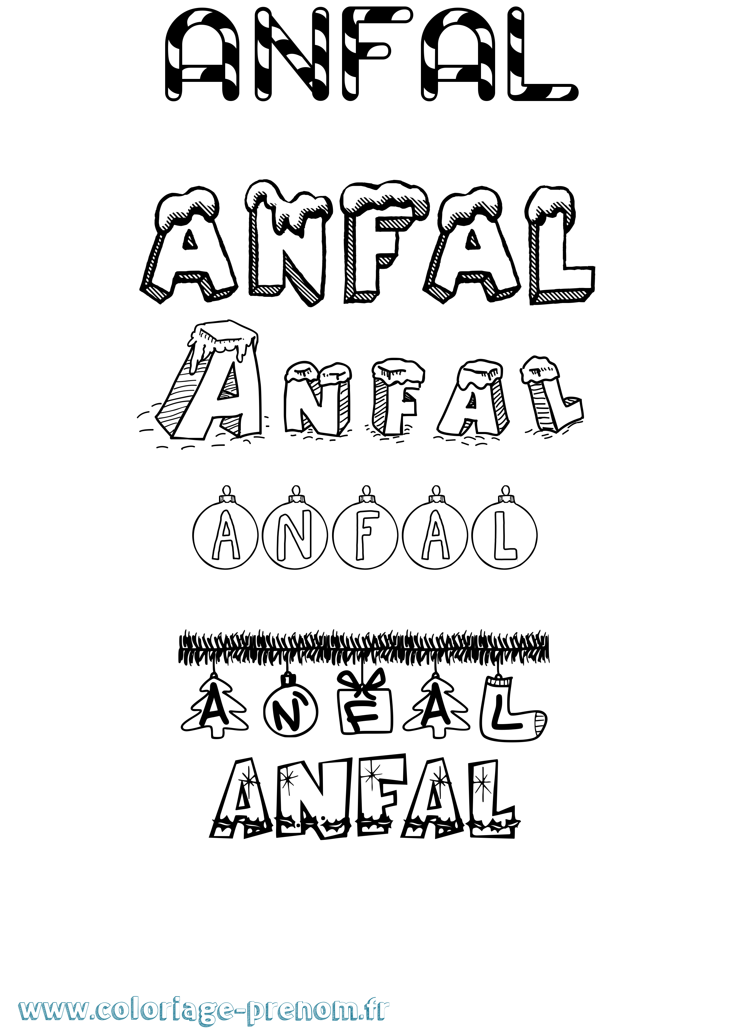 Coloriage Anfal Noël Coloriage prénom Anfal Noël
