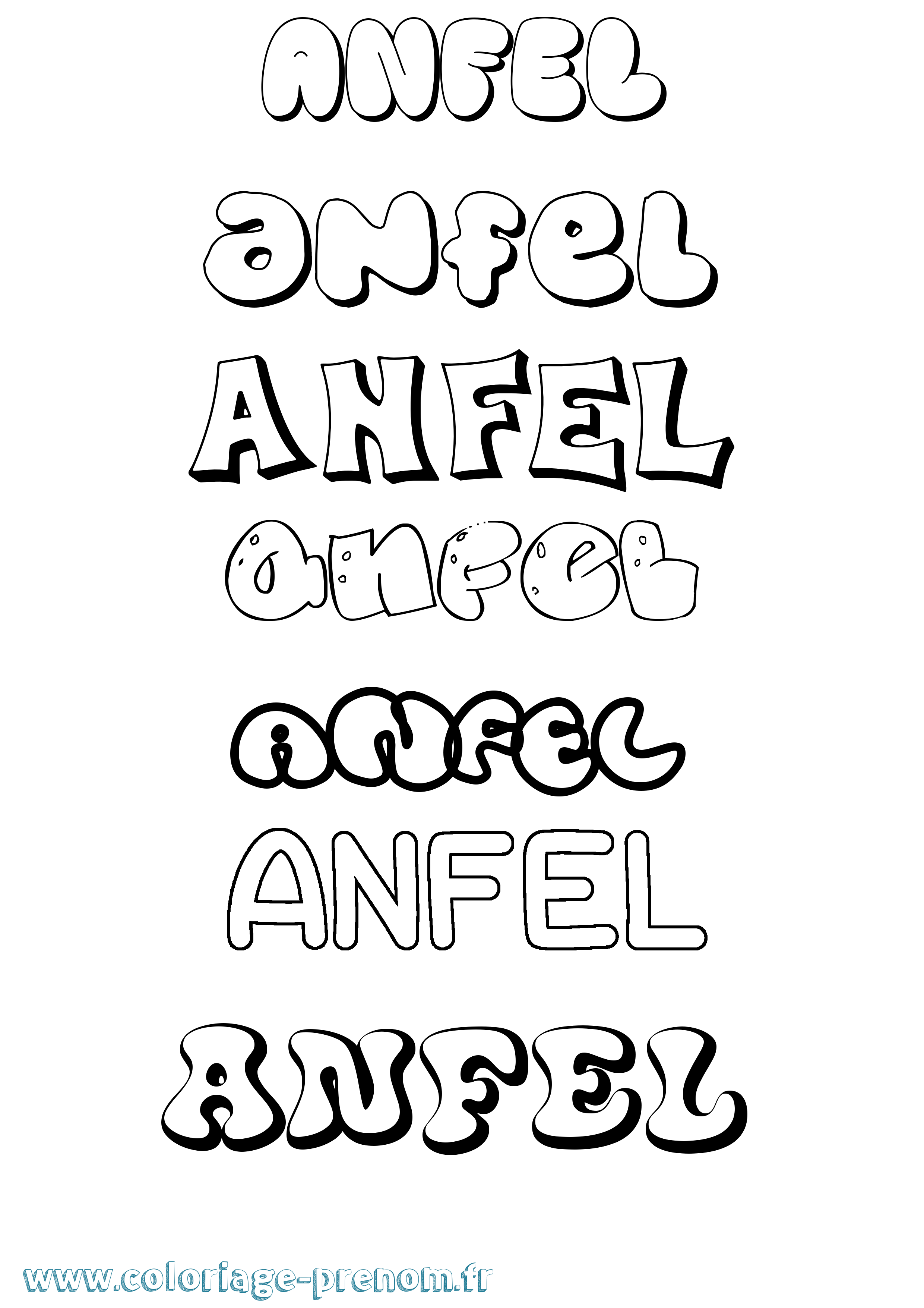 Coloriage prénom Anfel Bubble