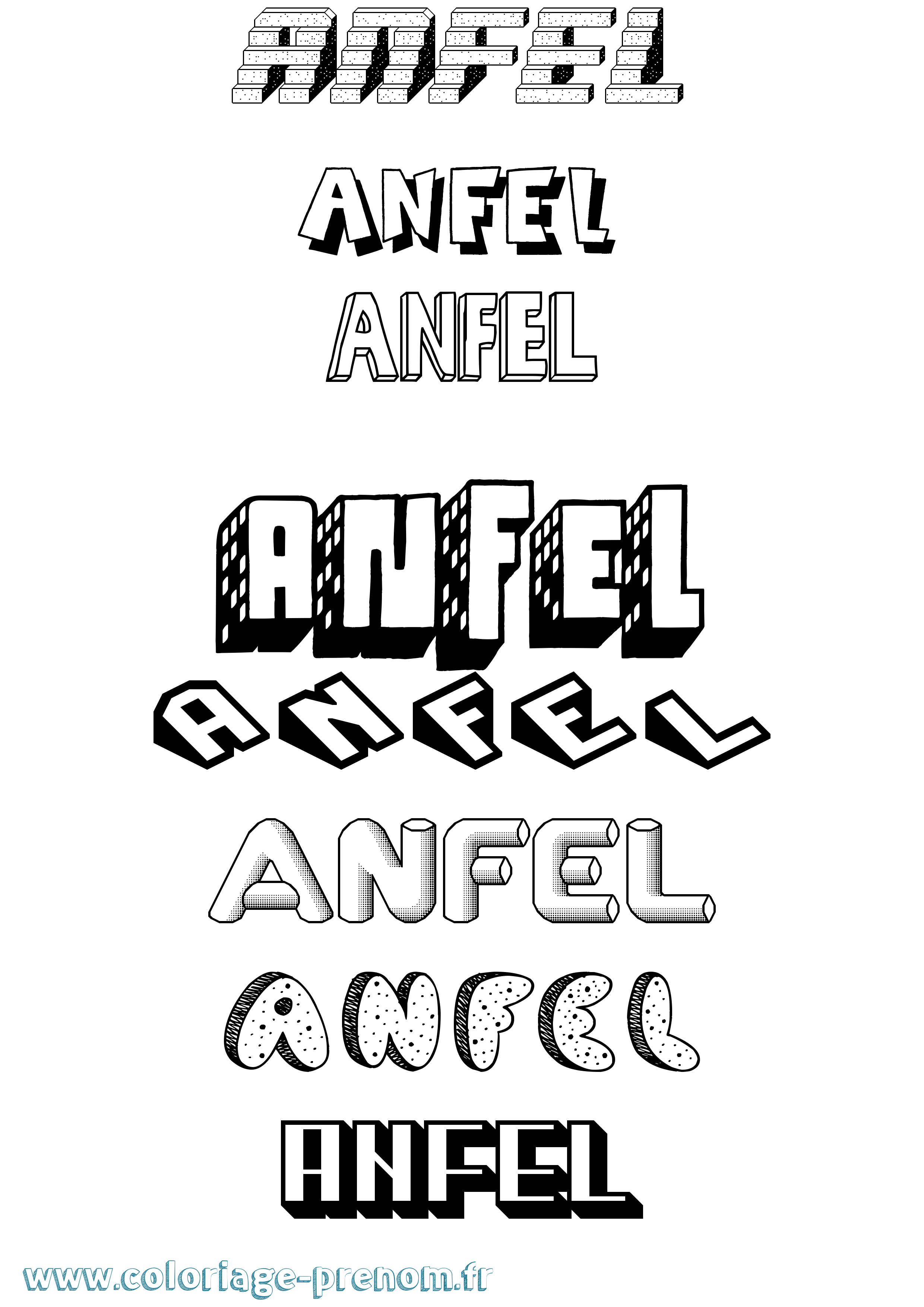 Coloriage prénom Anfel Effet 3D