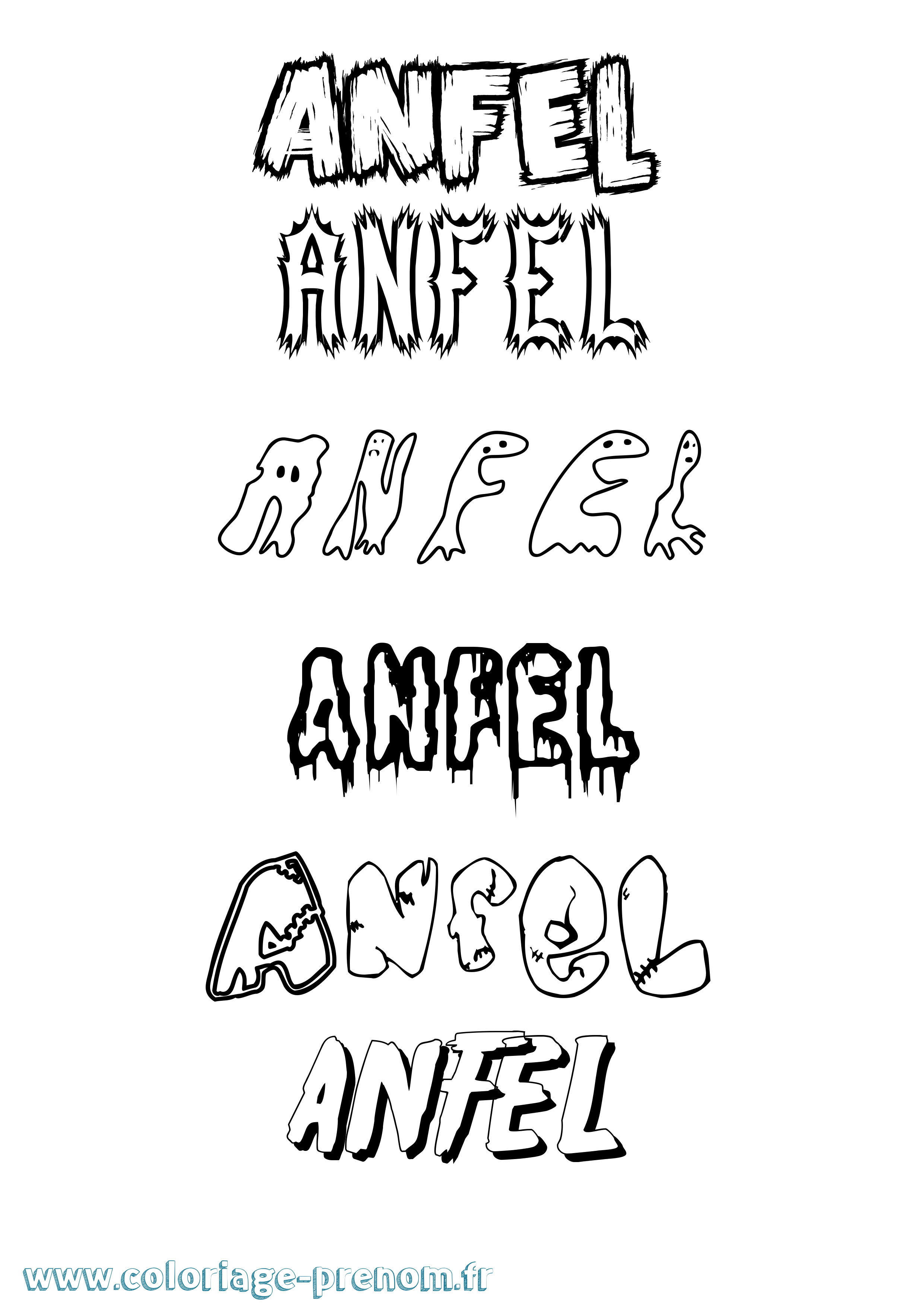 Coloriage prénom Anfel Frisson