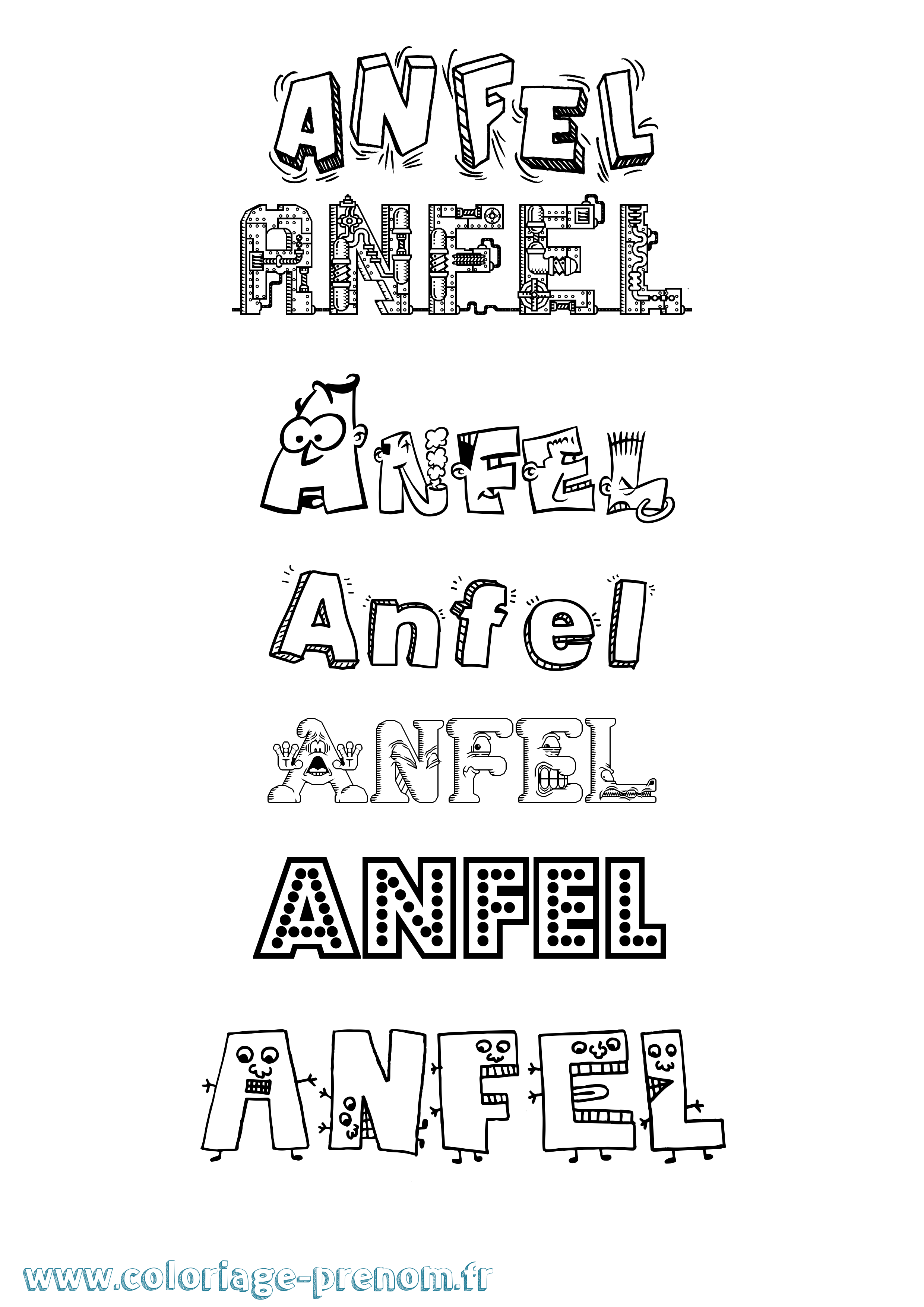 Coloriage prénom Anfel Fun