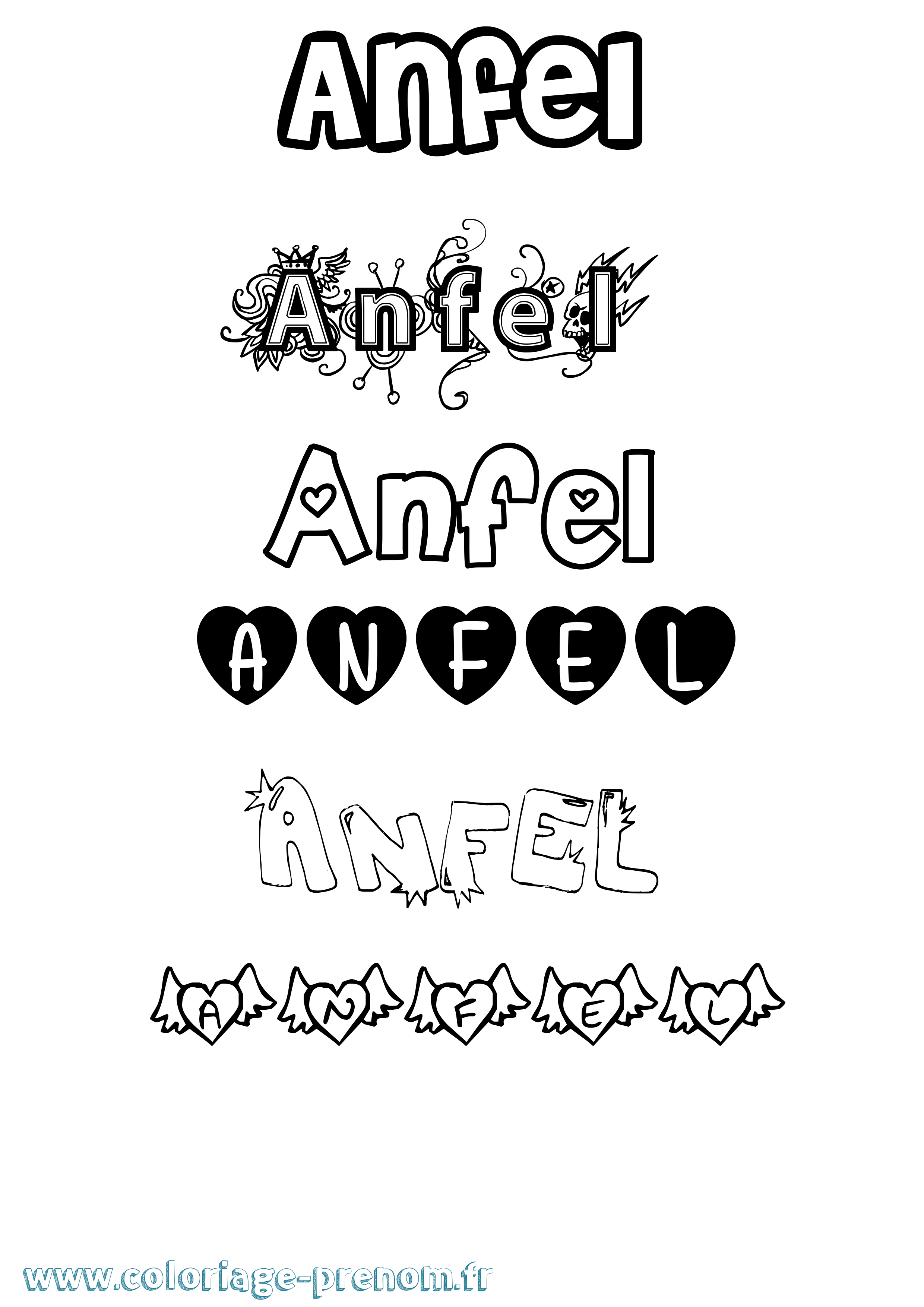 Coloriage prénom Anfel Girly