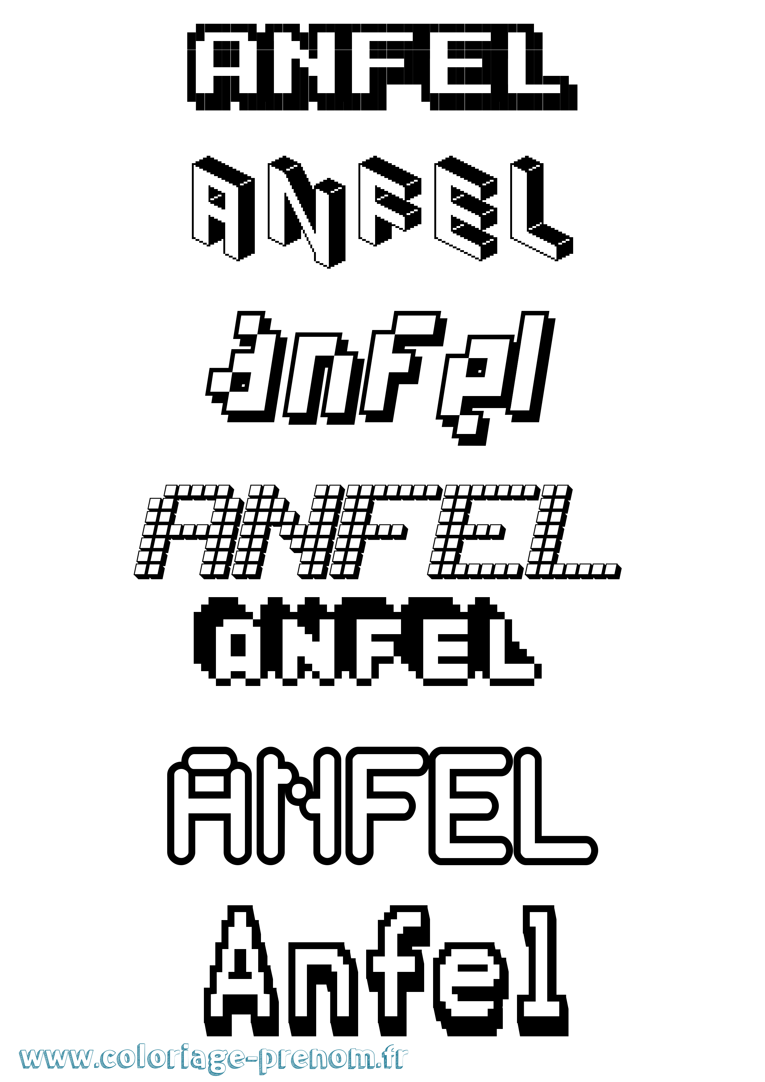 Coloriage prénom Anfel Pixel