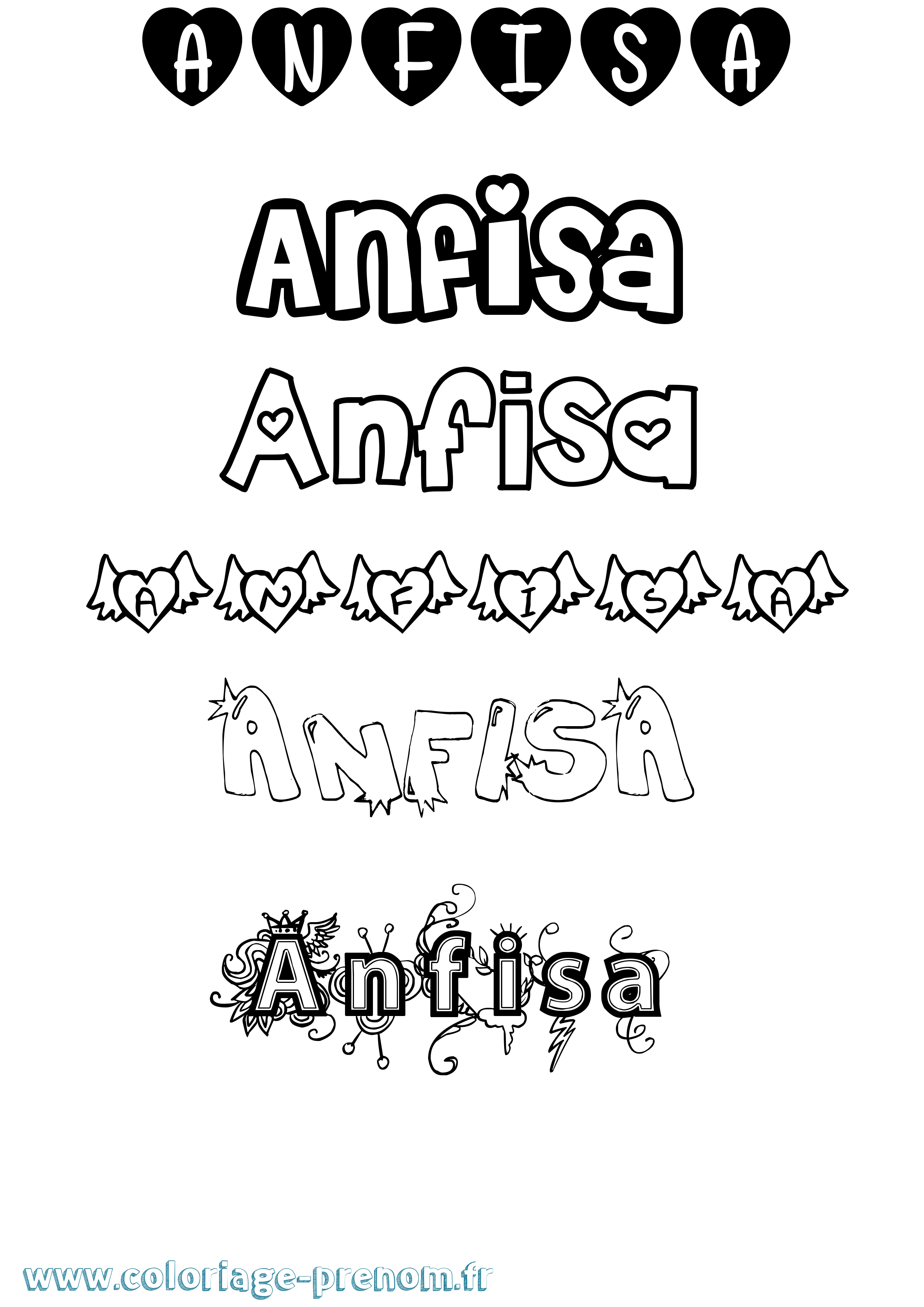 Coloriage prénom Anfisa Girly