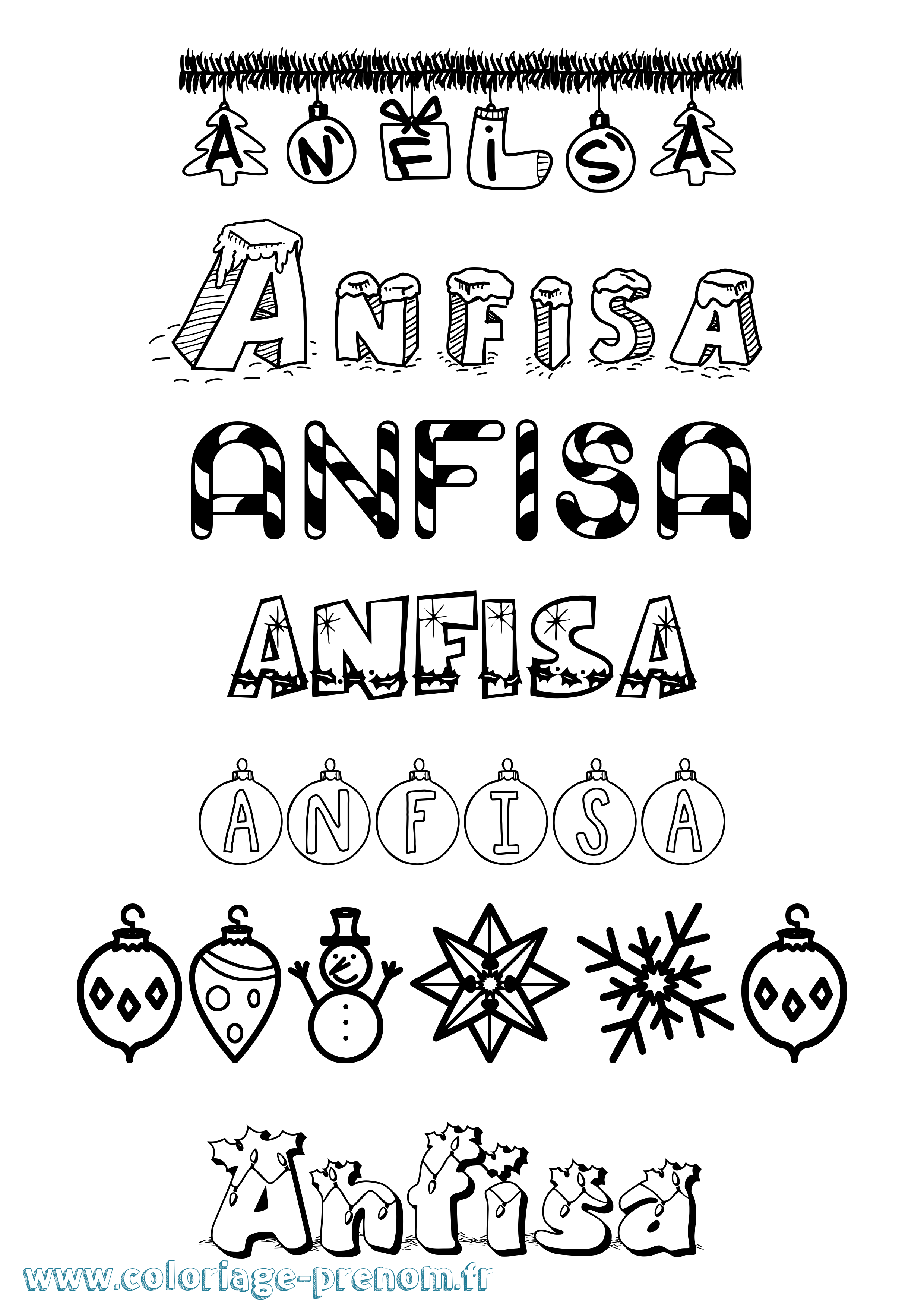 Coloriage prénom Anfisa Noël