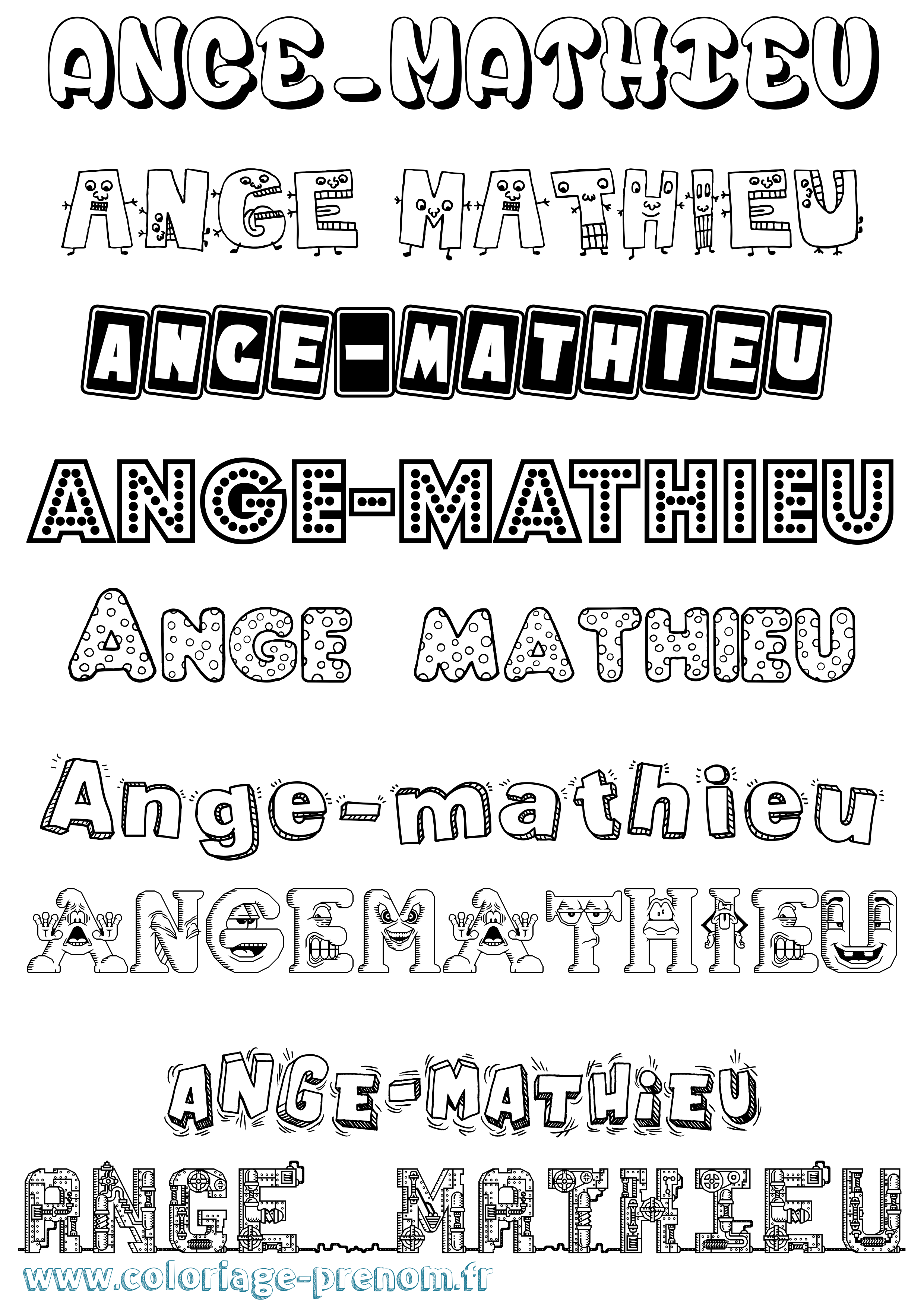 Coloriage prénom Ange-Mathieu Fun