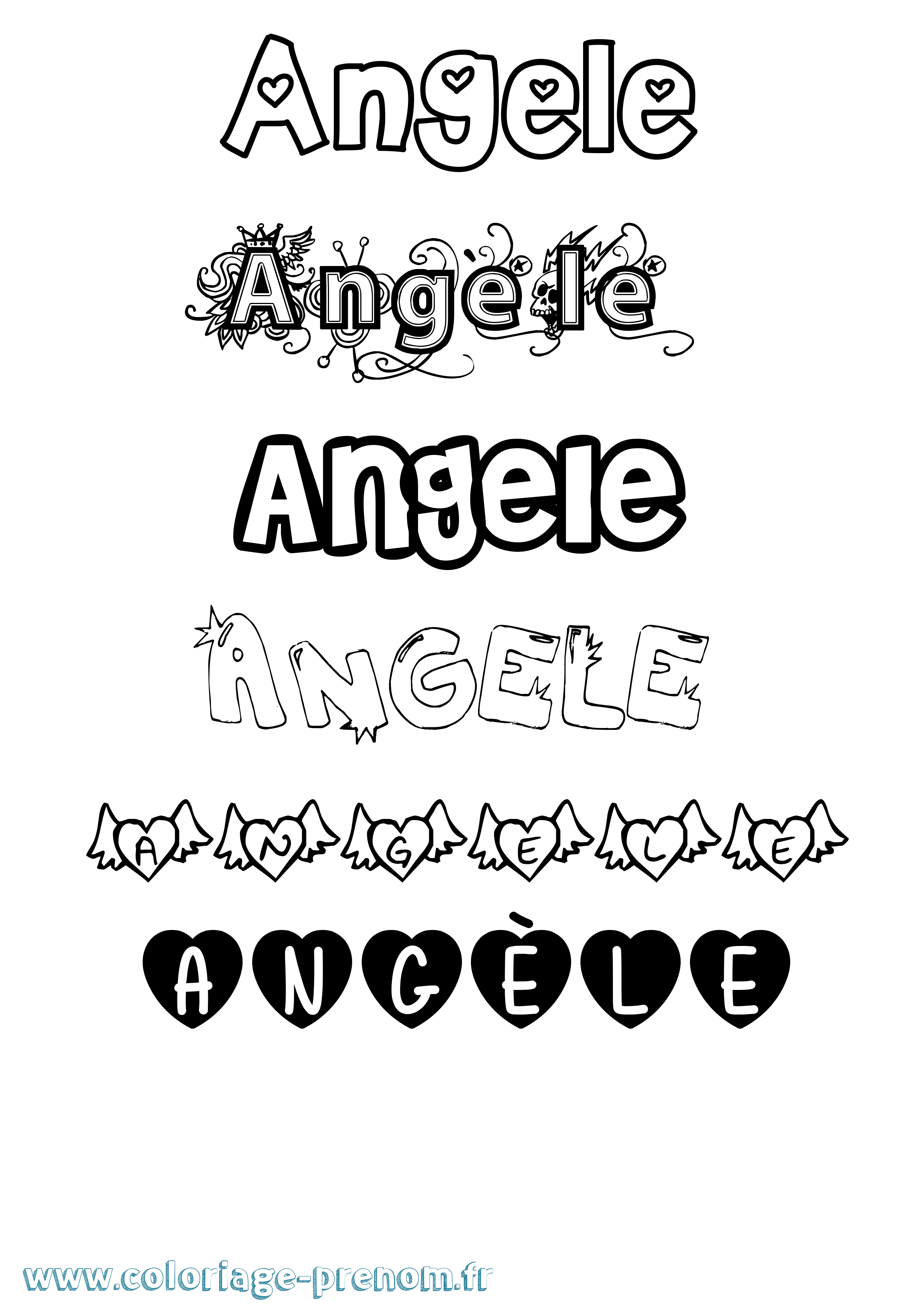 Coloriage prénom Angèle Girly