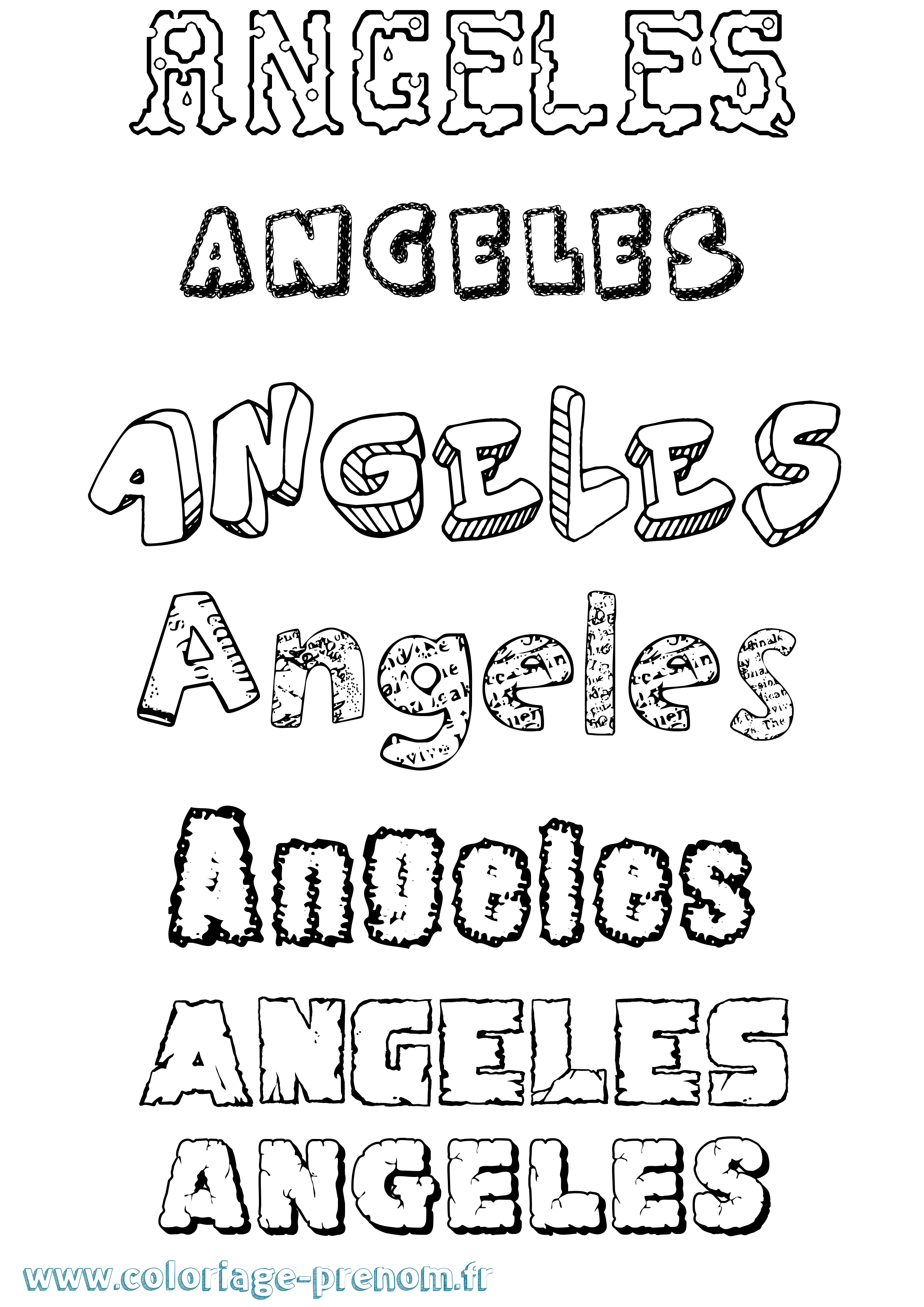 Coloriage prénom Angeles Destructuré