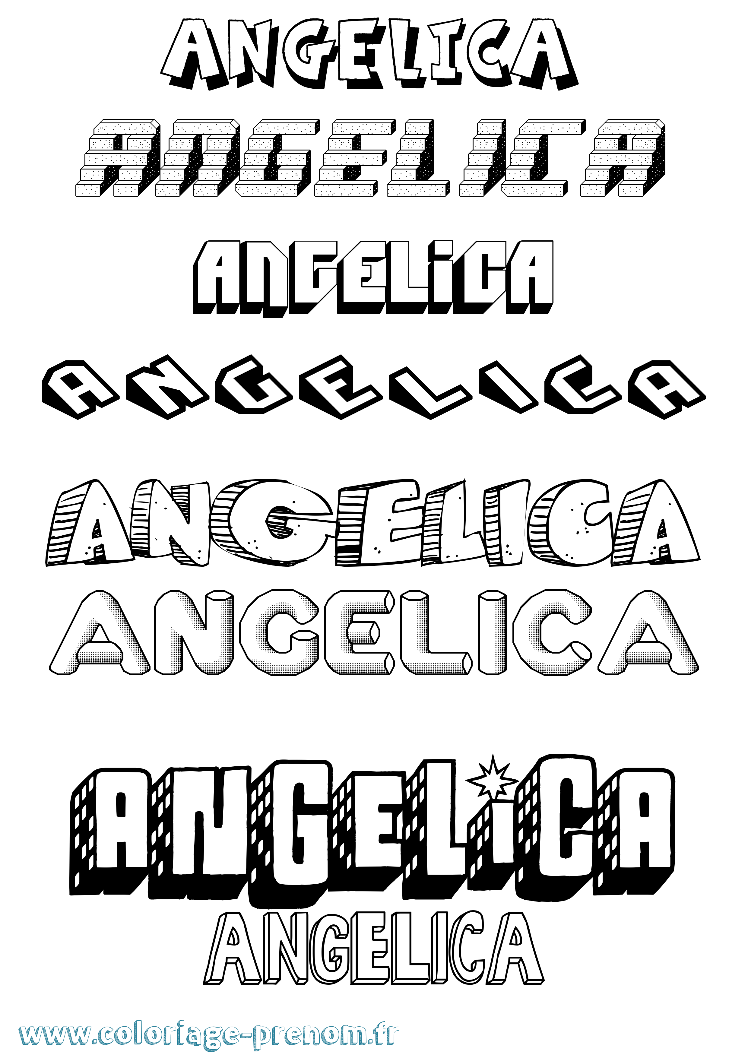 Coloriage prénom Angelica Effet 3D