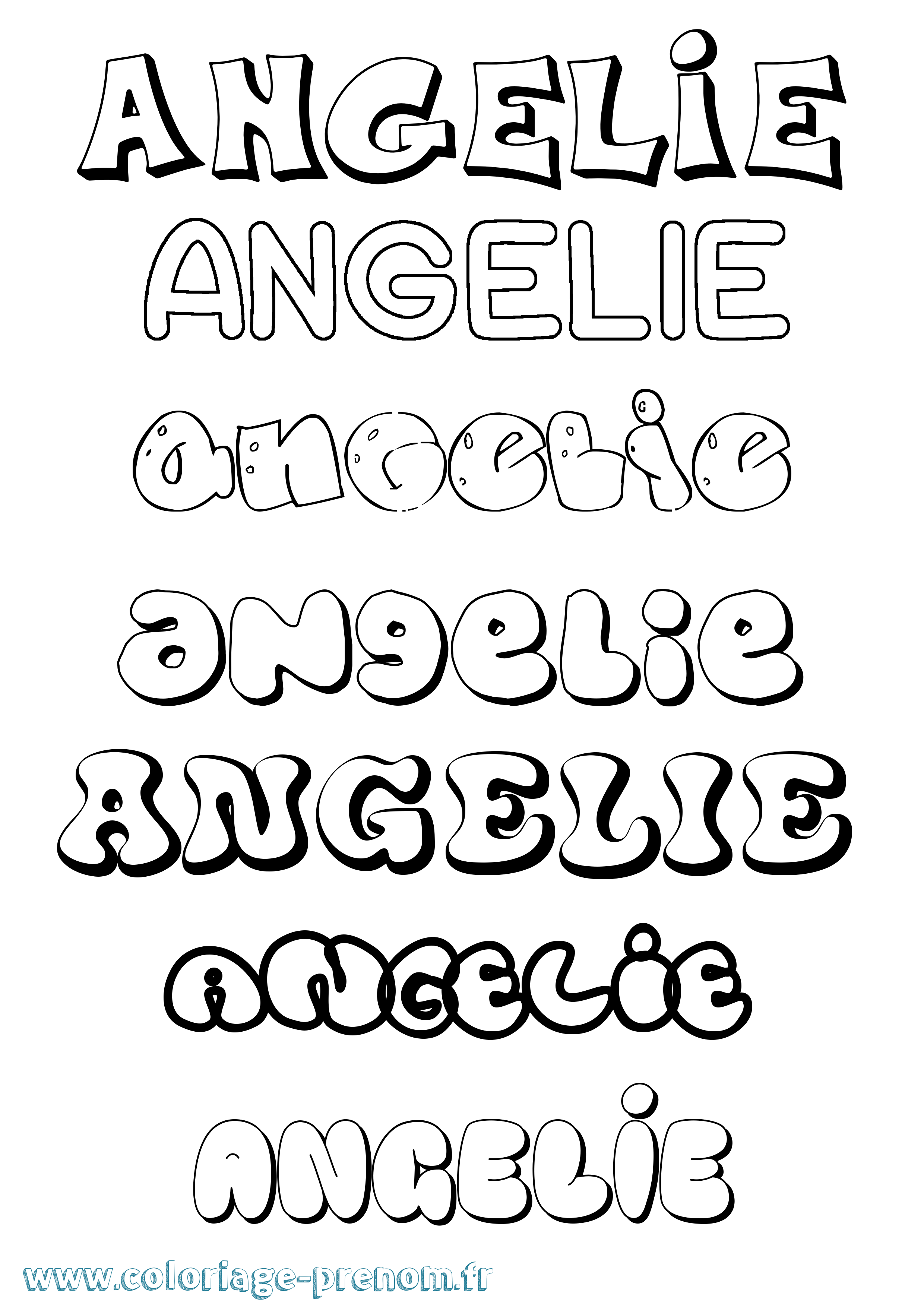 Coloriage prénom Angelie Bubble