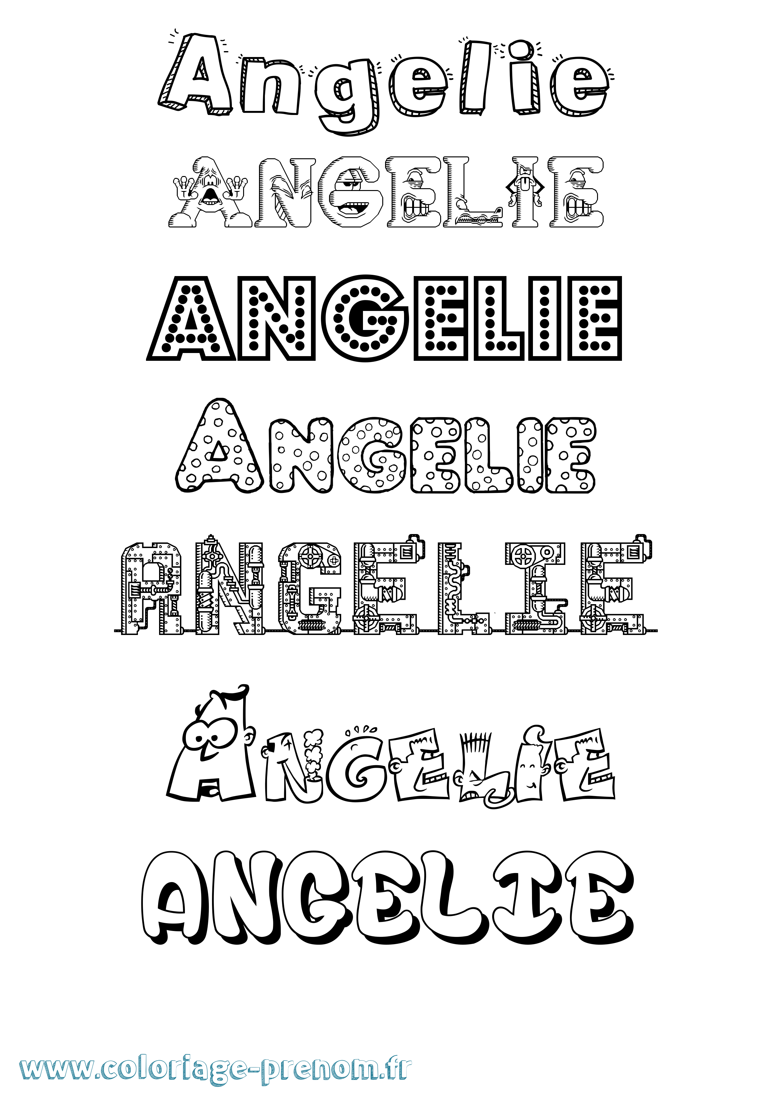 Coloriage prénom Angelie Fun
