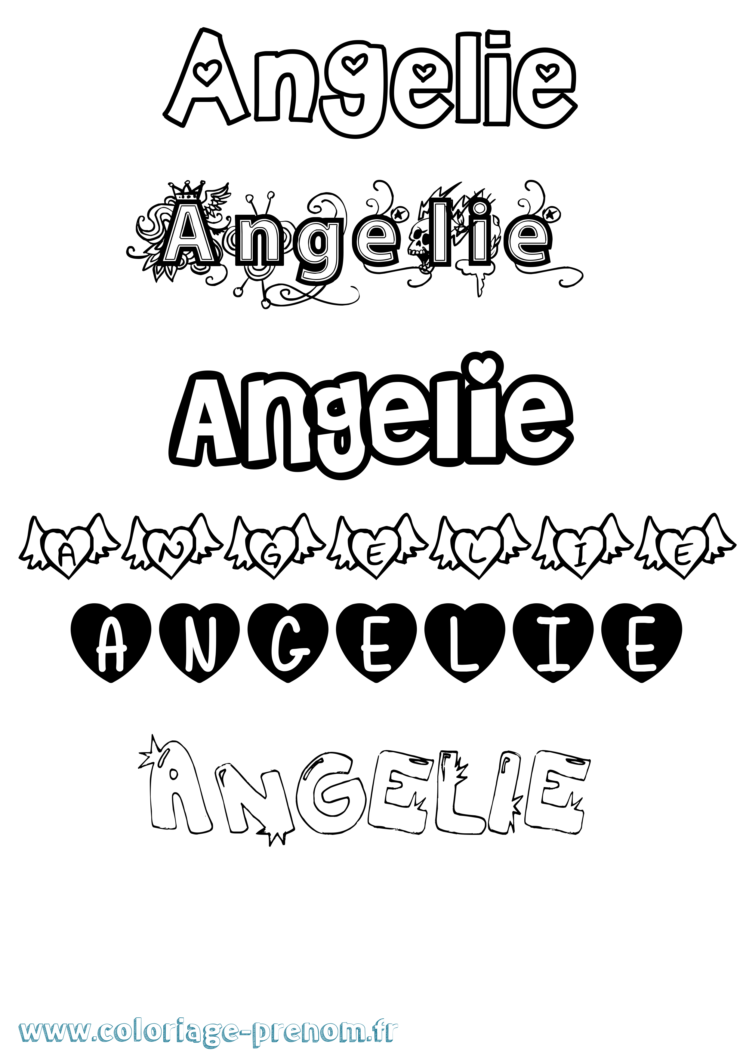 Coloriage prénom Angelie Girly