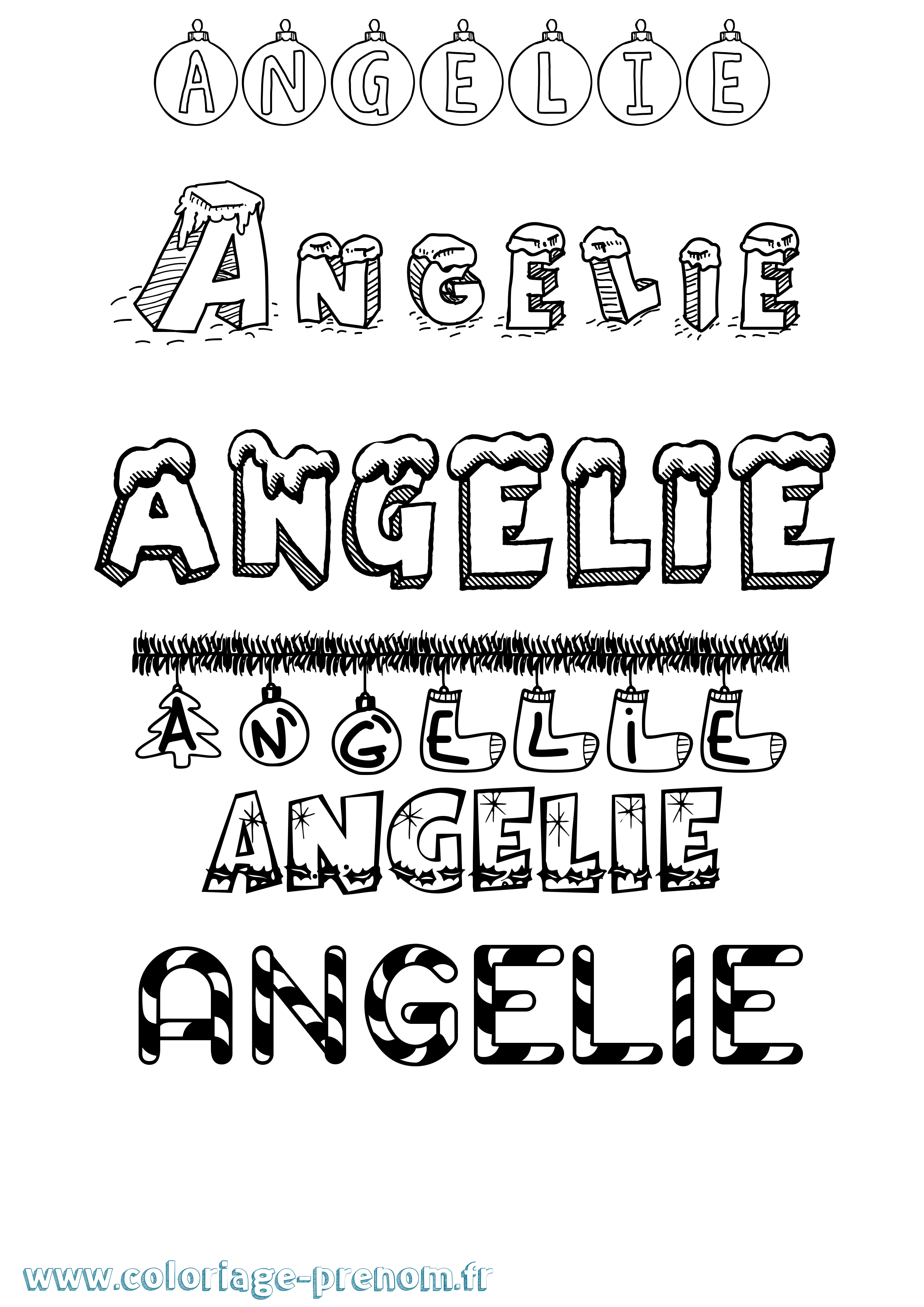 Coloriage prénom Angelie Noël