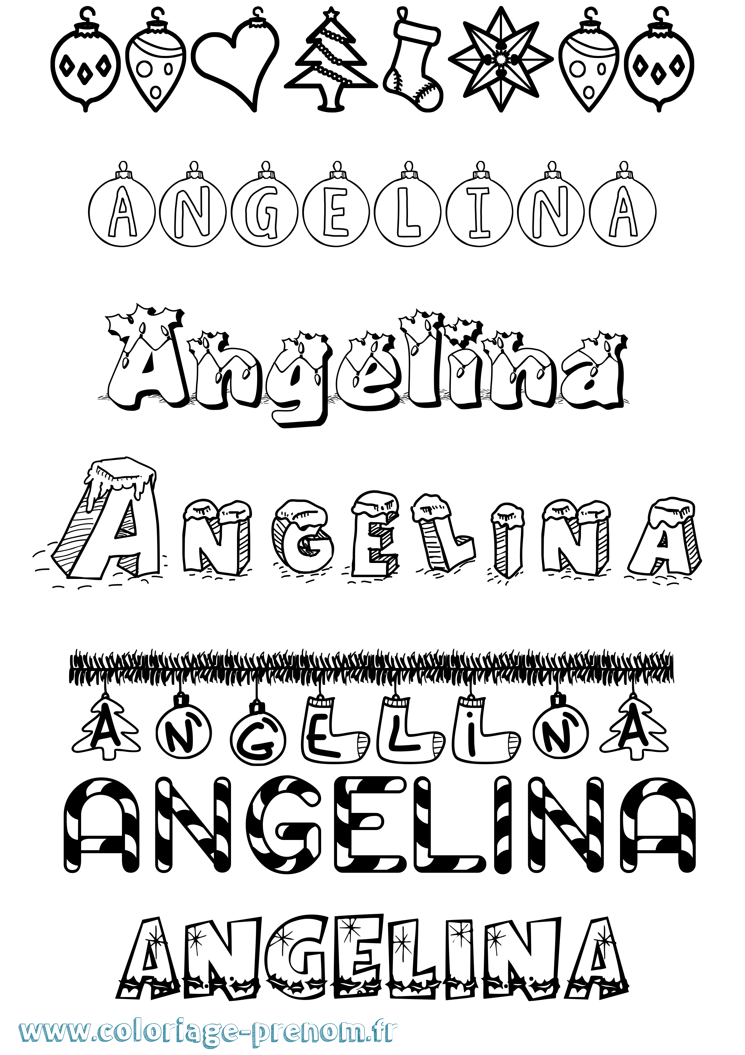 Coloriage prénom Angelina Noël