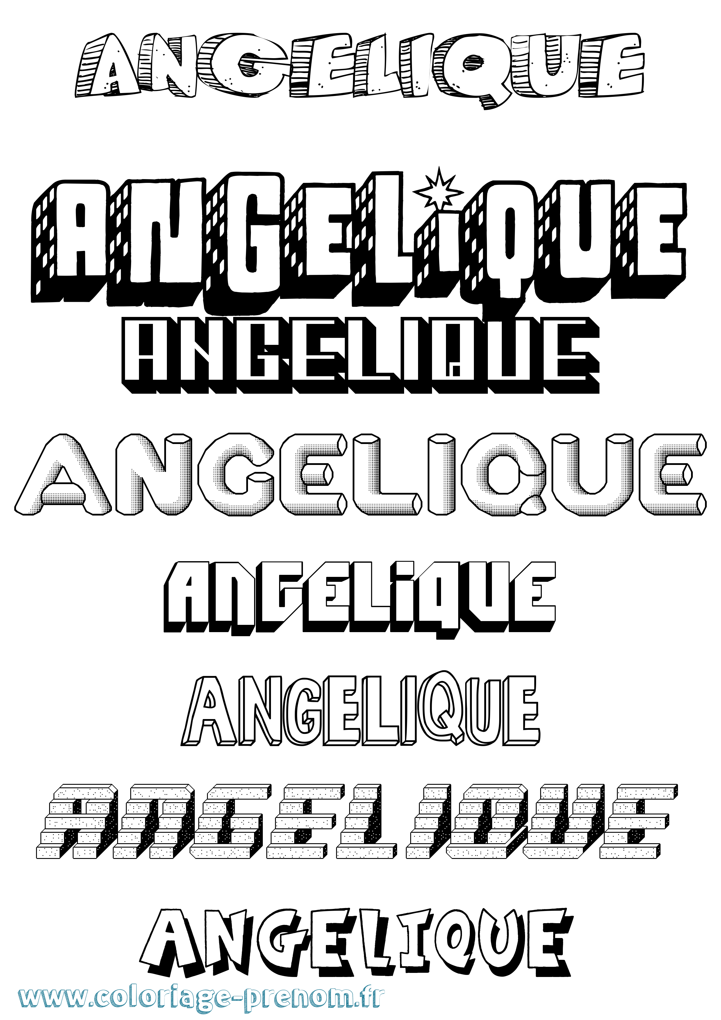 Coloriage prénom Angelique Effet 3D