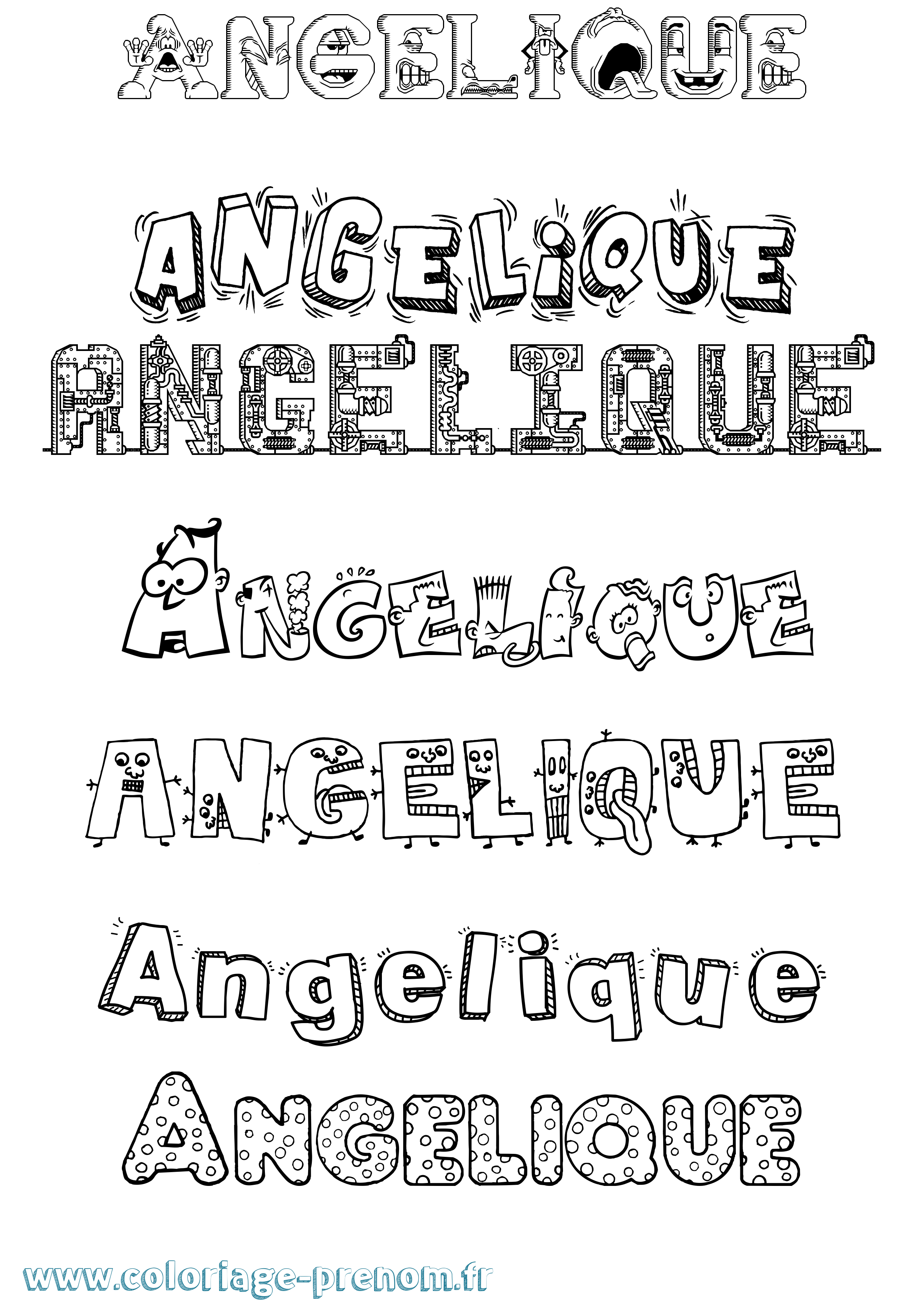 Coloriage prénom Angelique Fun