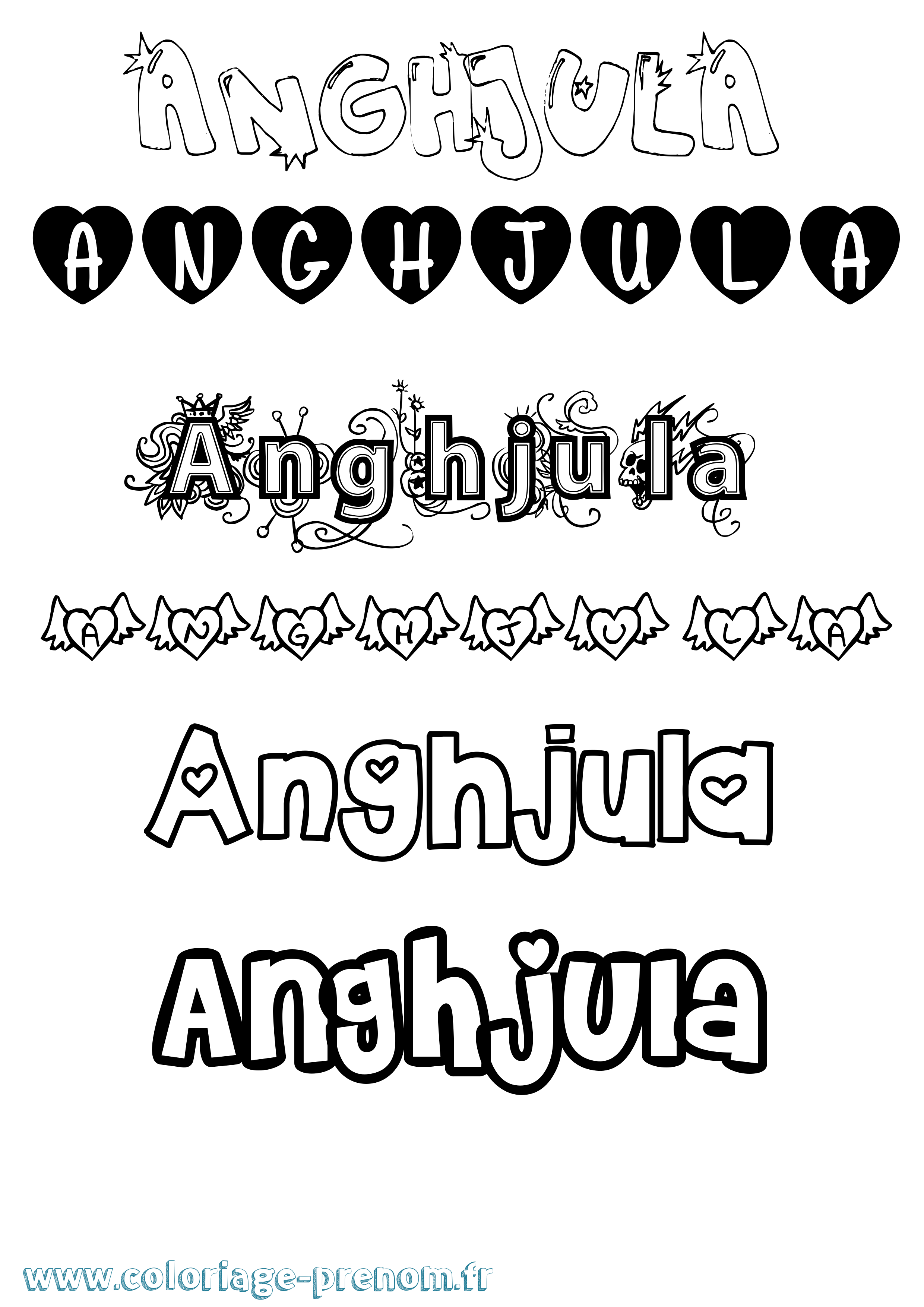 Coloriage prénom Anghjula Girly