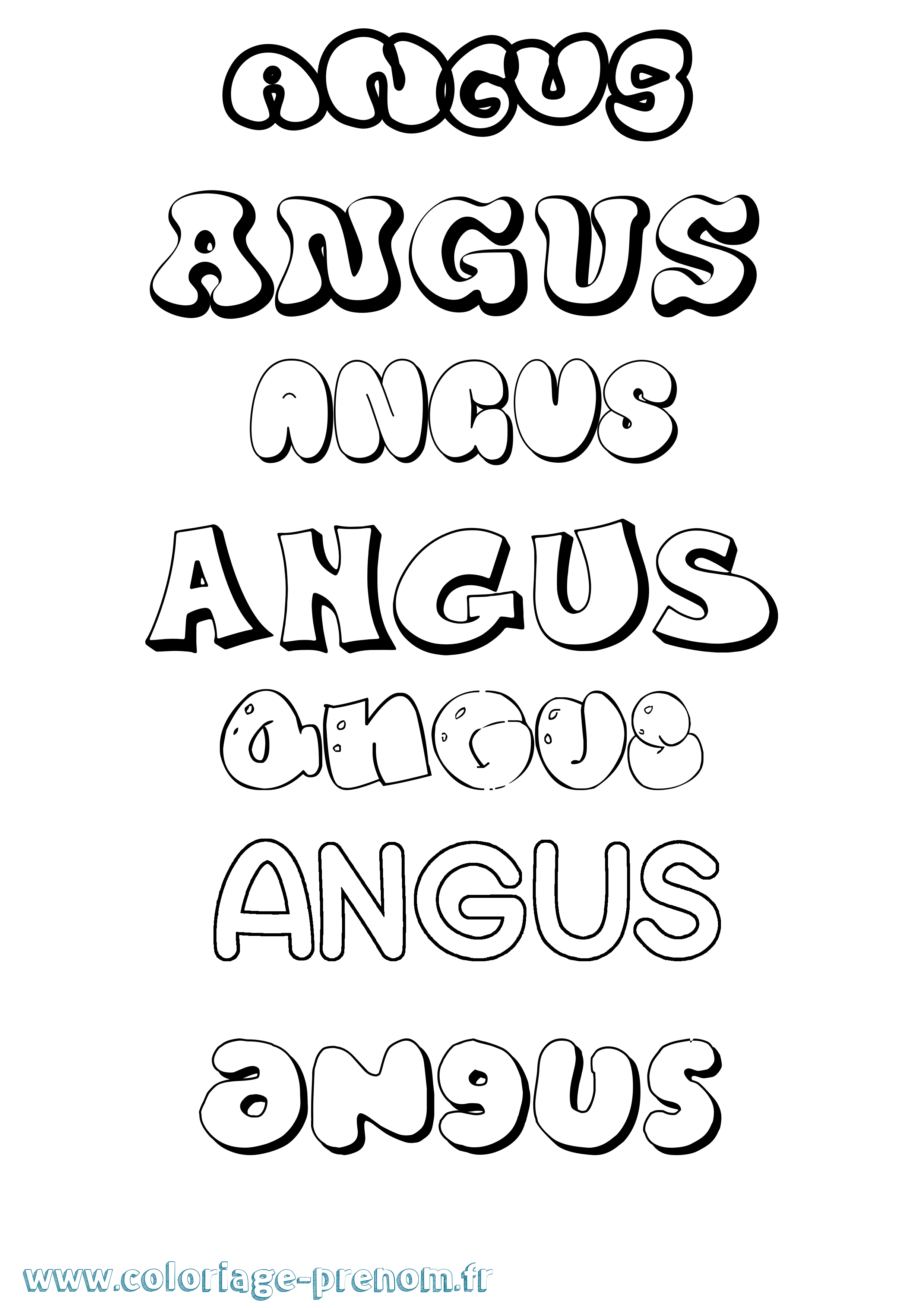Coloriage prénom Angus Bubble