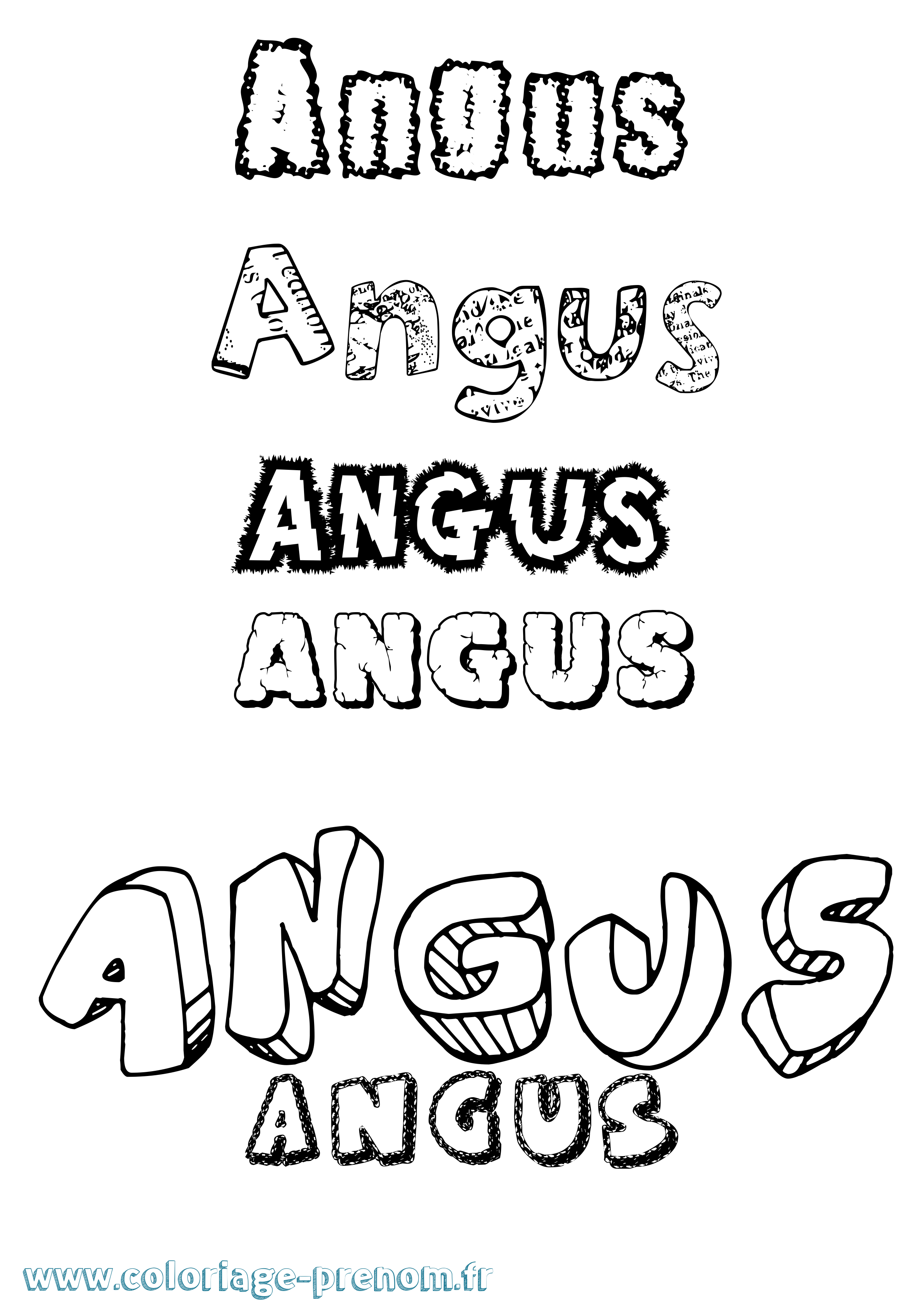 Coloriage prénom Angus Destructuré
