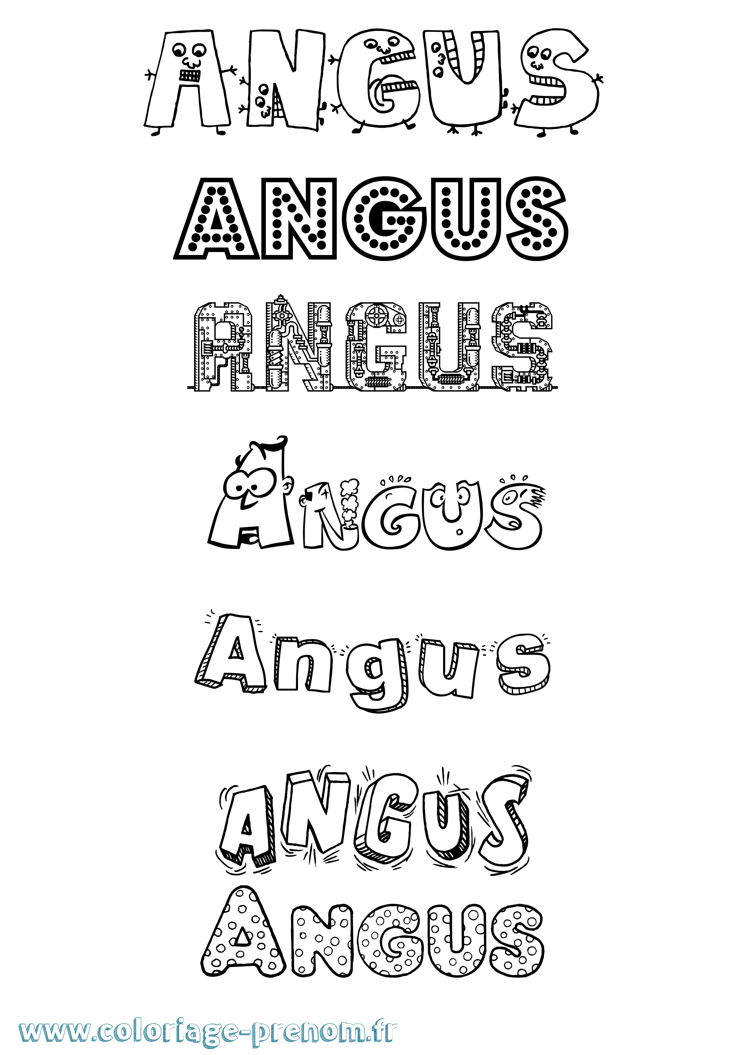 Coloriage prénom Angus Fun