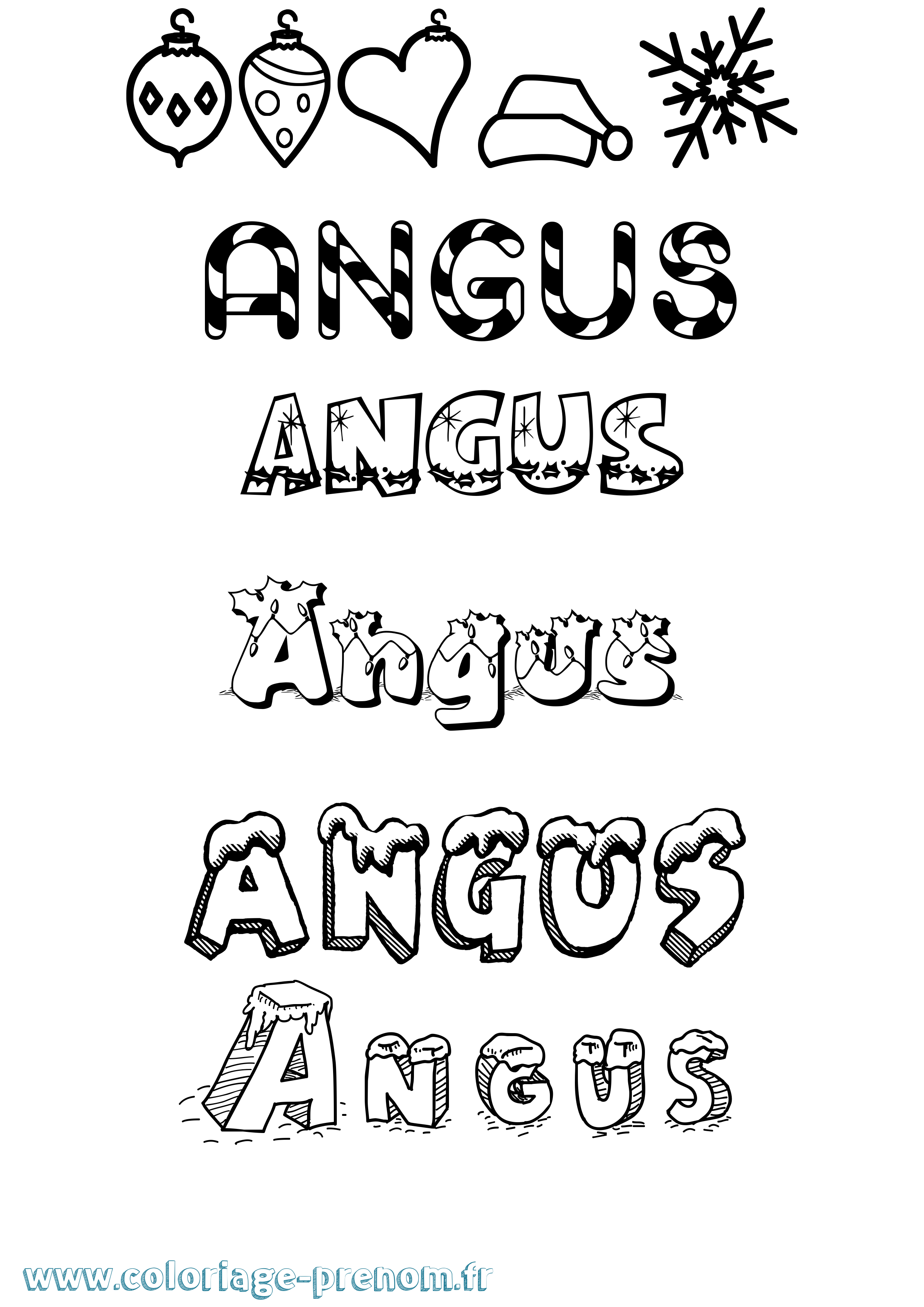 Coloriage prénom Angus Noël