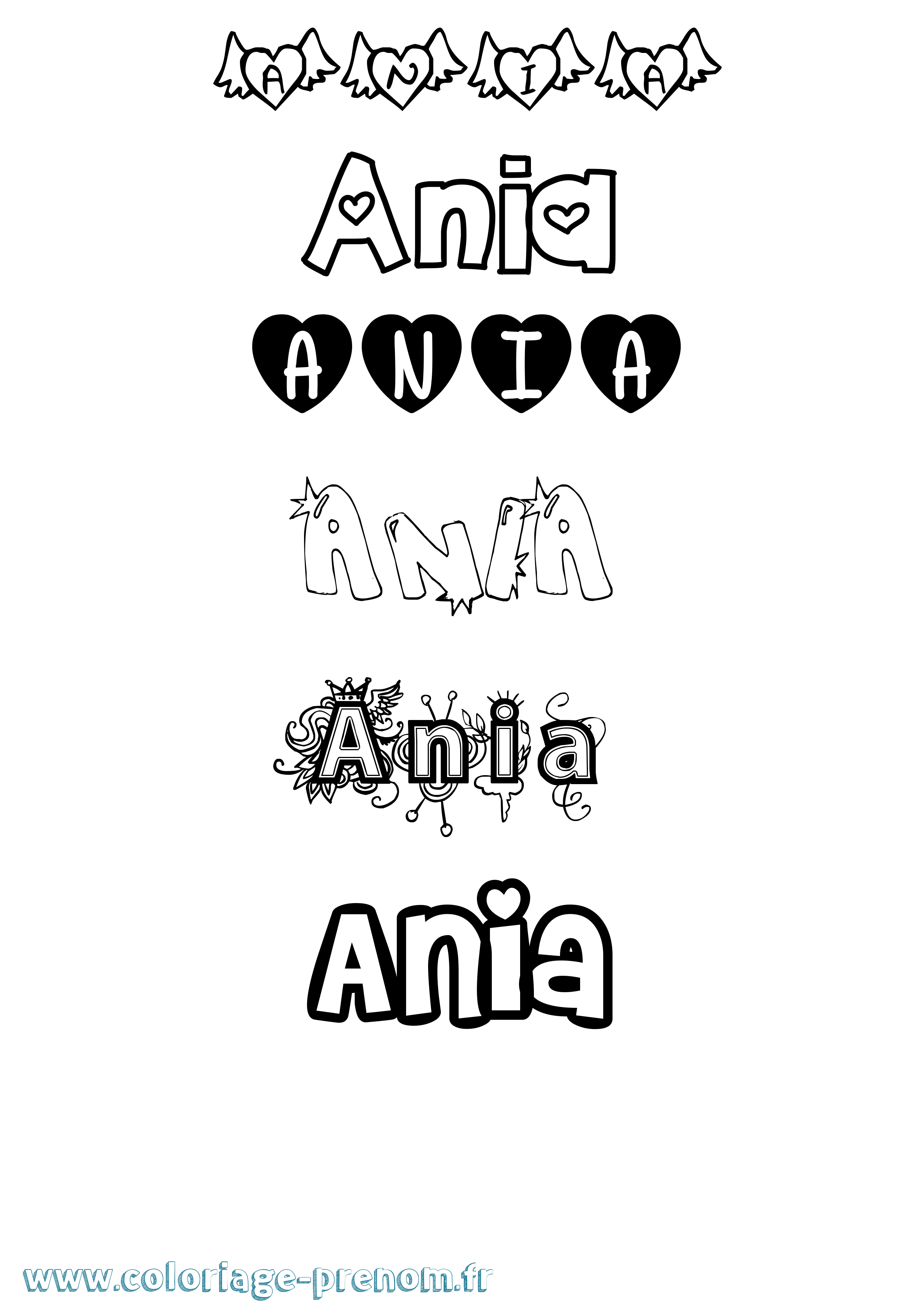 Coloriage prénom Ania Girly