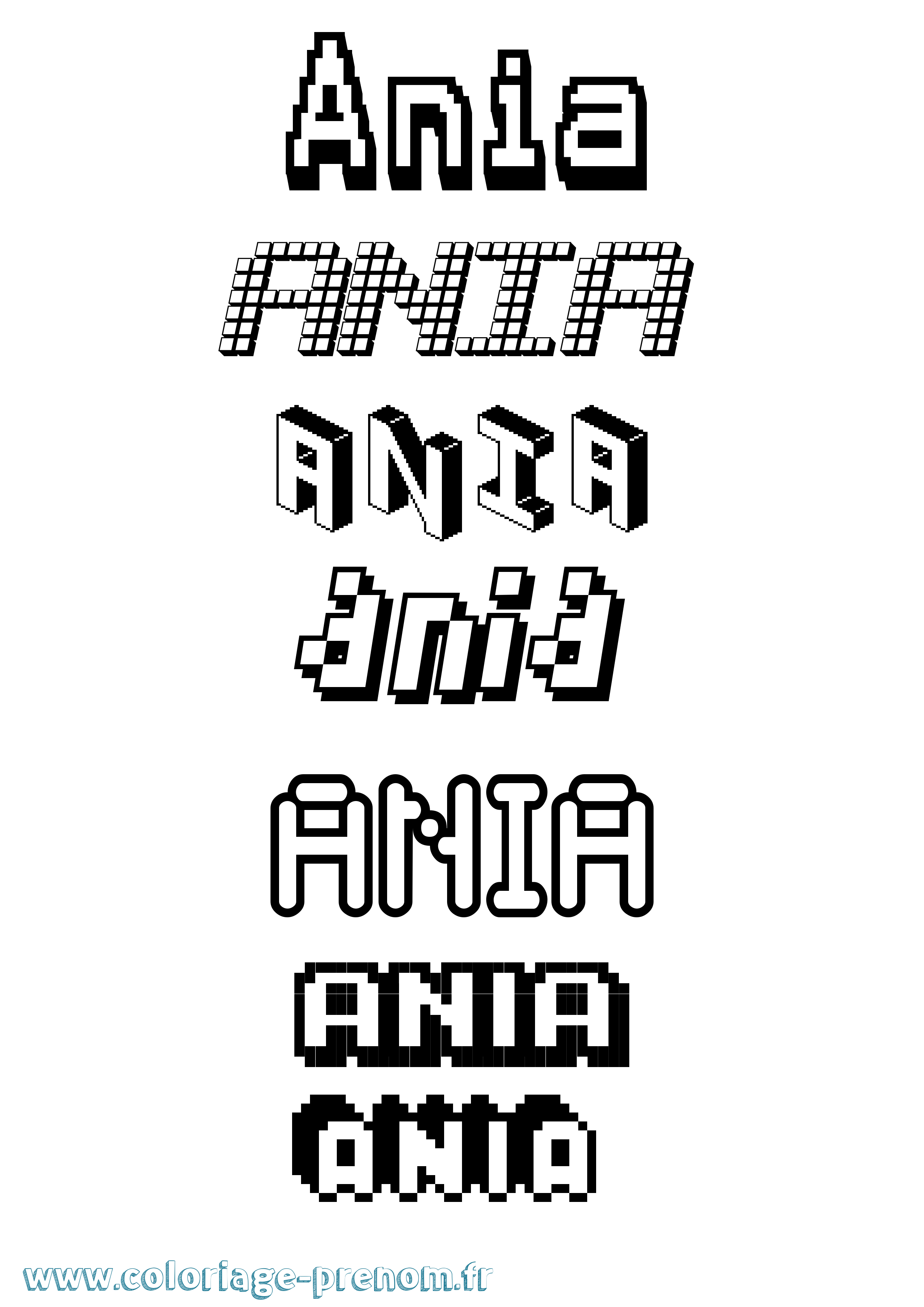 Coloriage prénom Ania Pixel