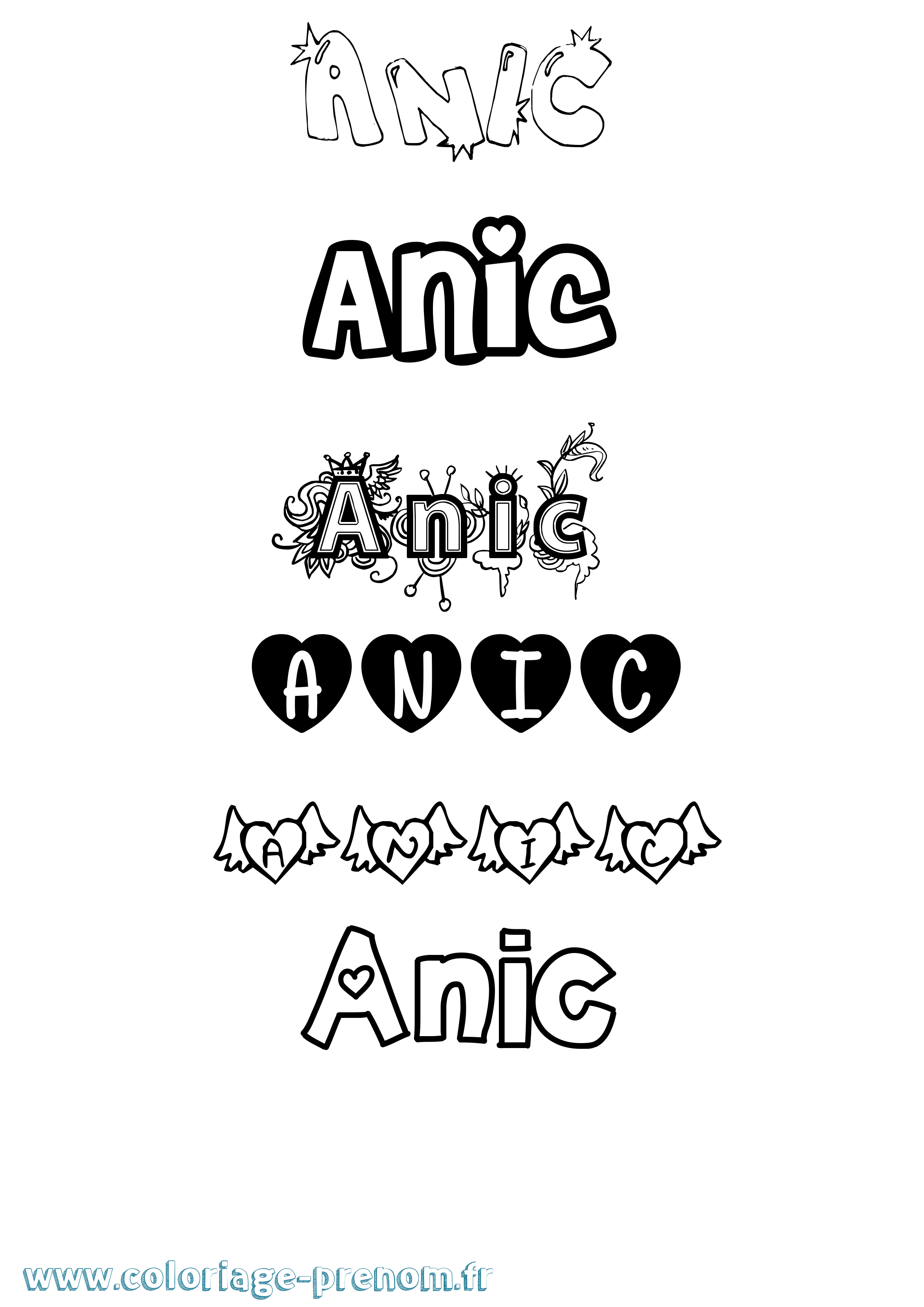 Coloriage prénom Anic Girly