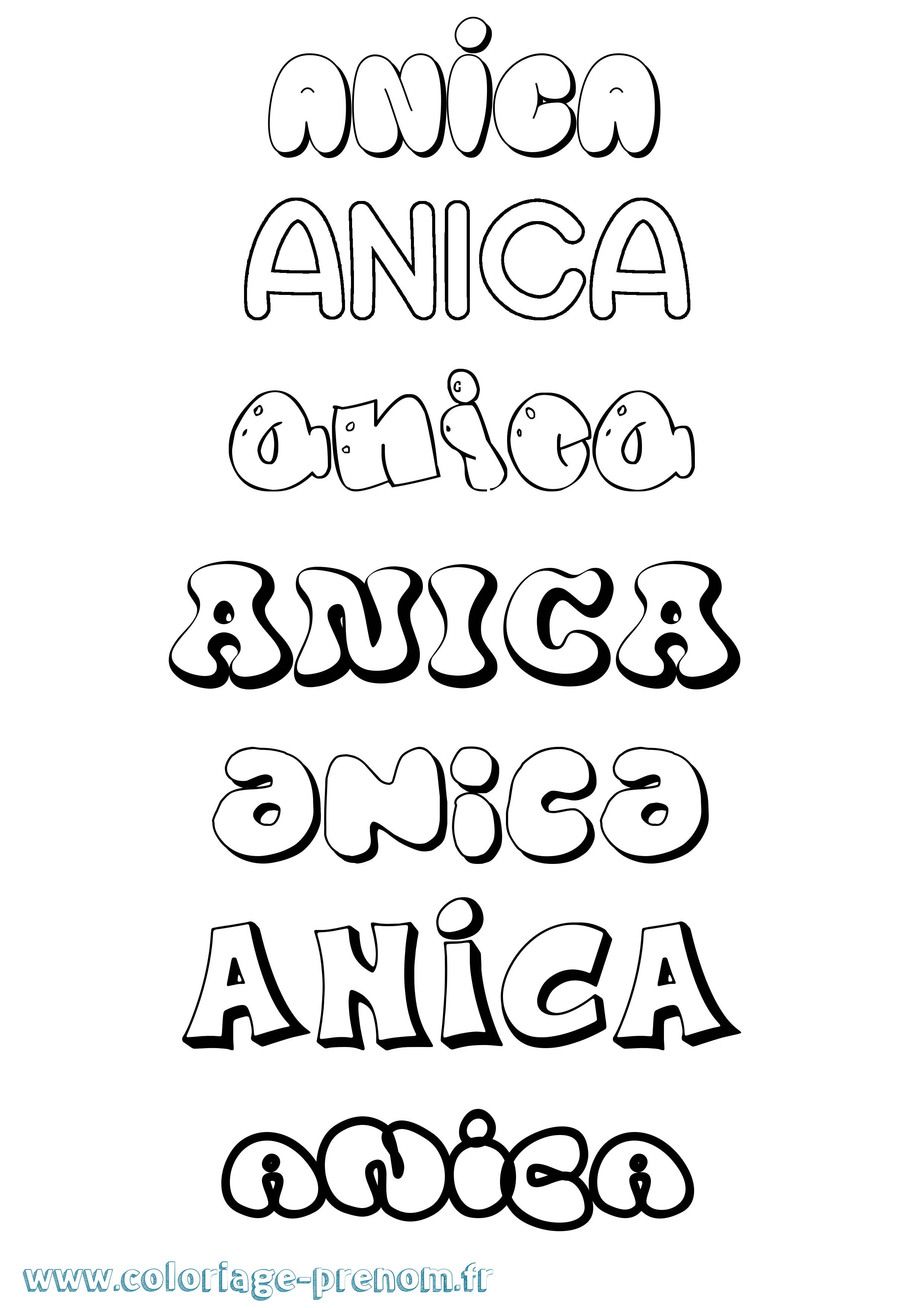Coloriage prénom Anica Bubble