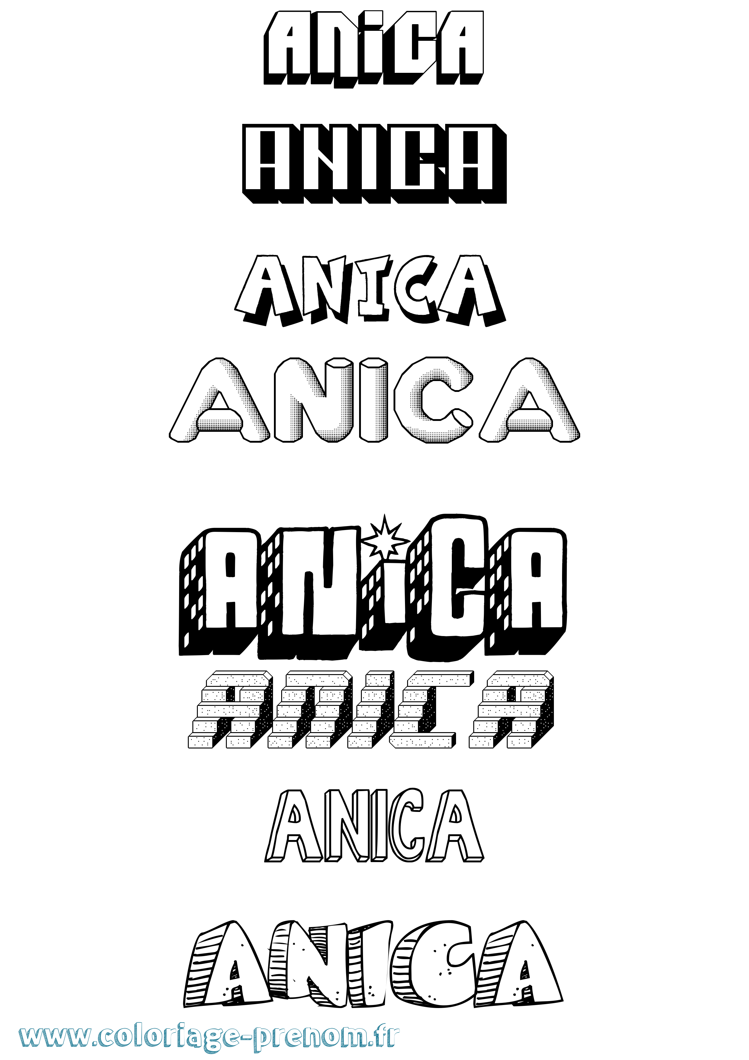 Coloriage prénom Anica Effet 3D