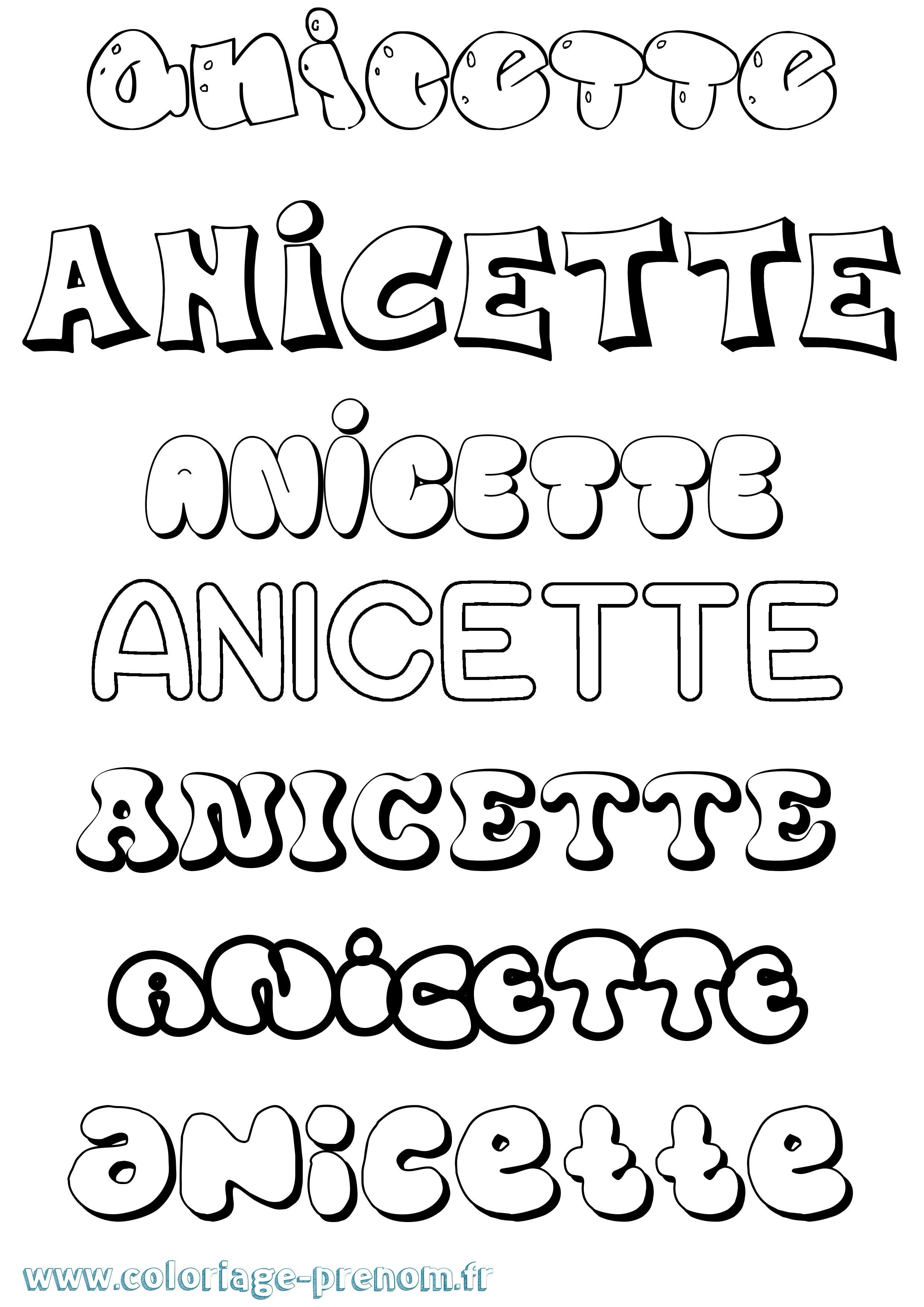 Coloriage prénom Anicette Bubble