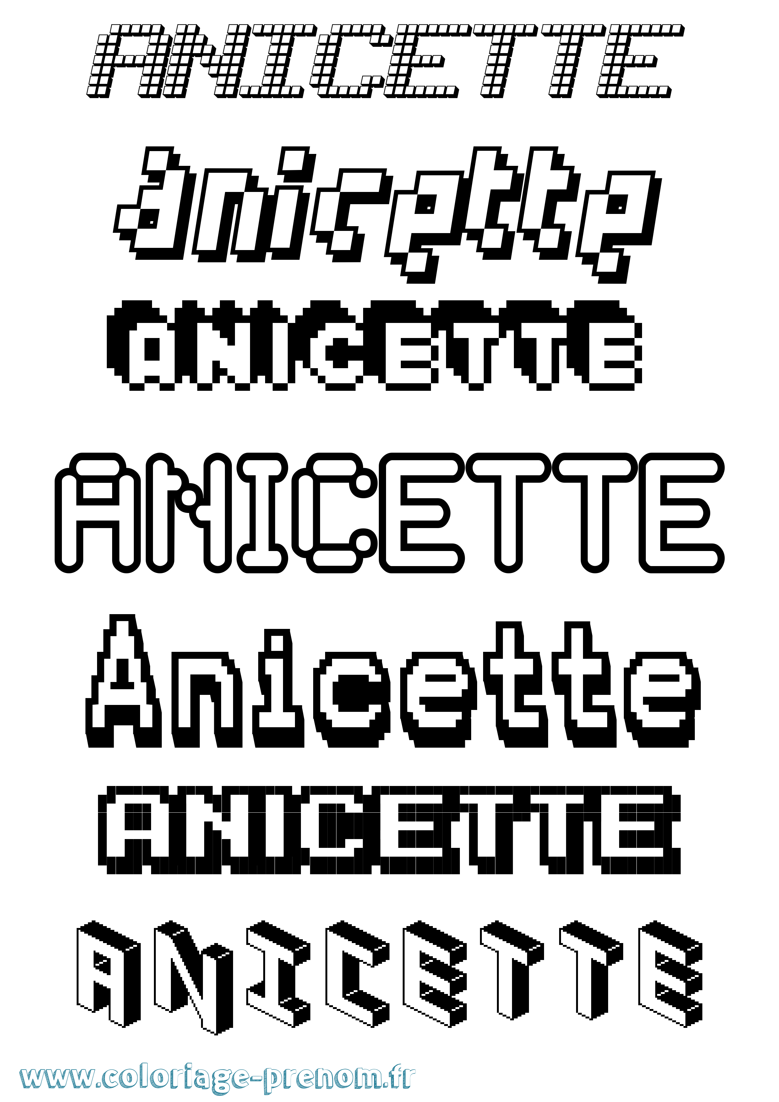 Coloriage prénom Anicette Pixel