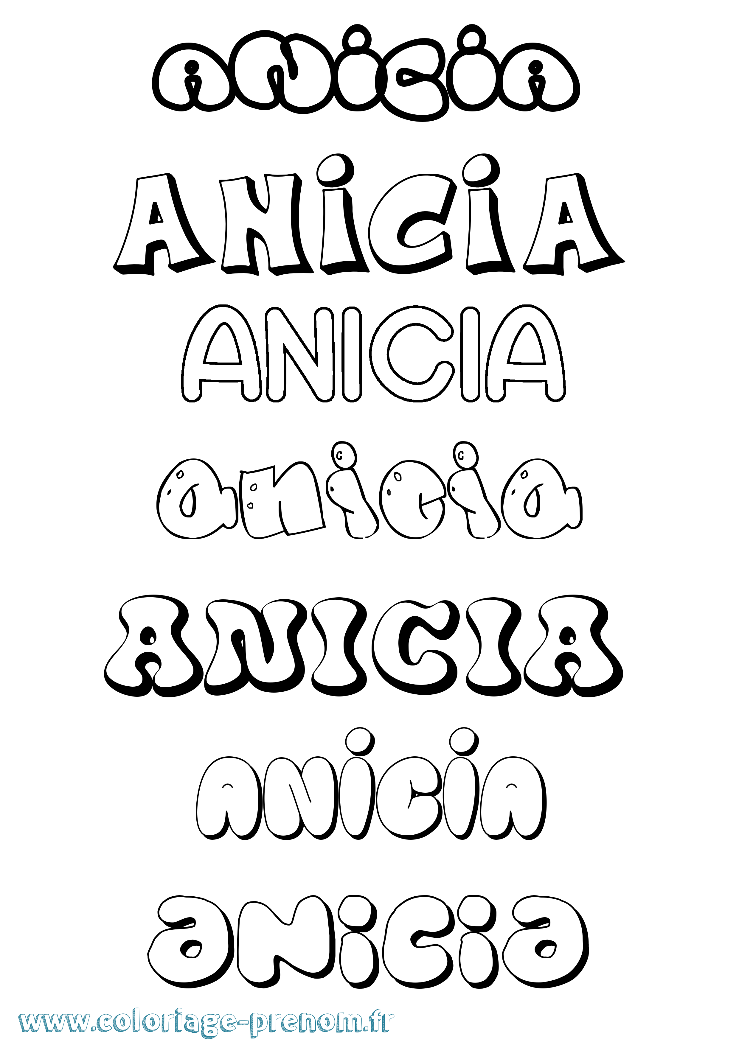 Coloriage prénom Anicia Bubble