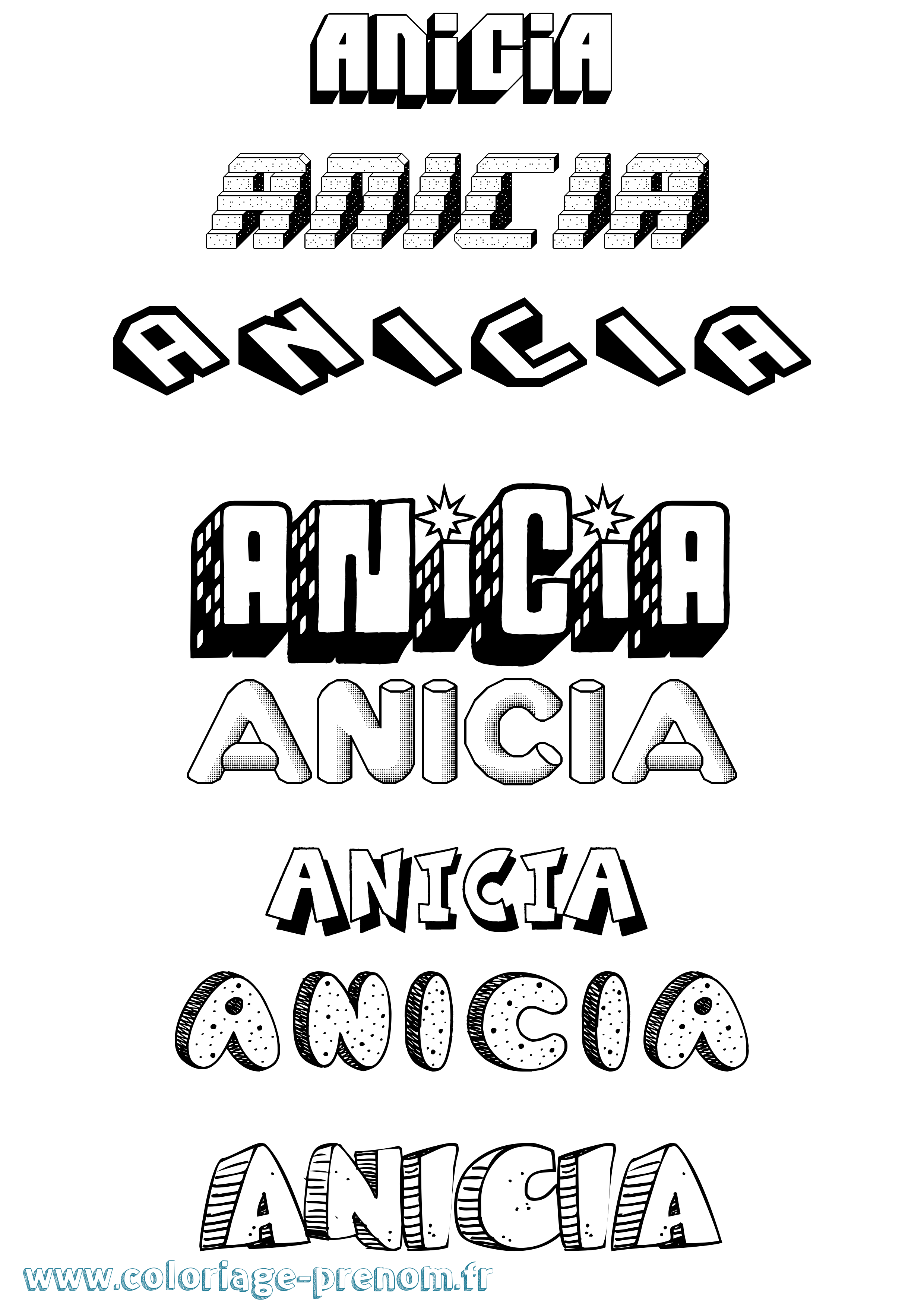 Coloriage prénom Anicia Effet 3D