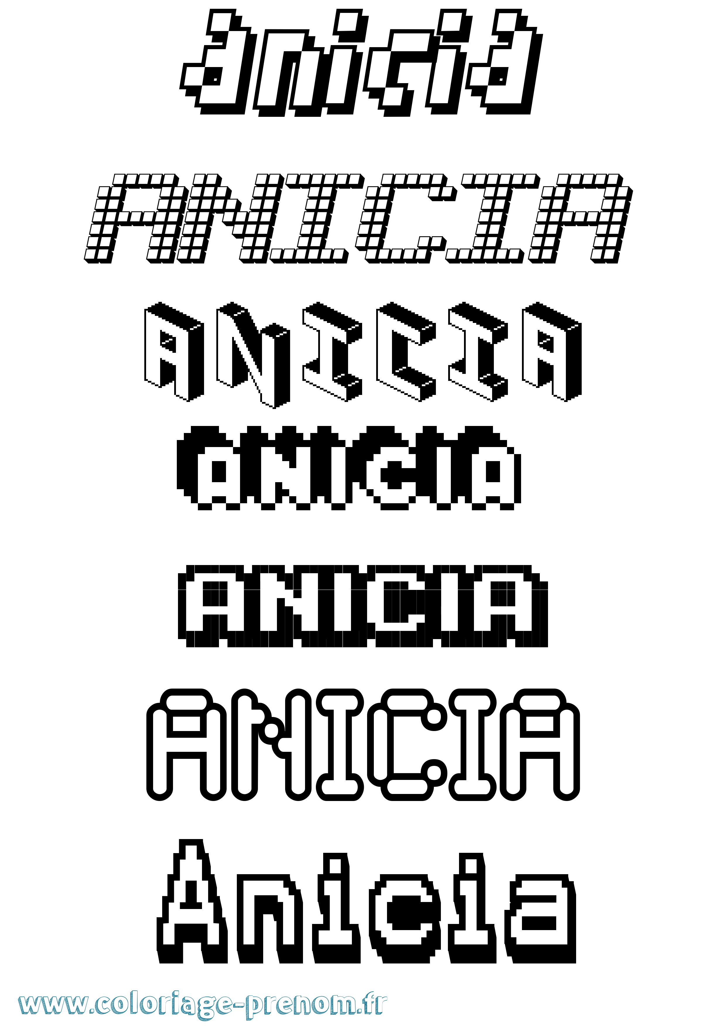 Coloriage prénom Anicia Pixel