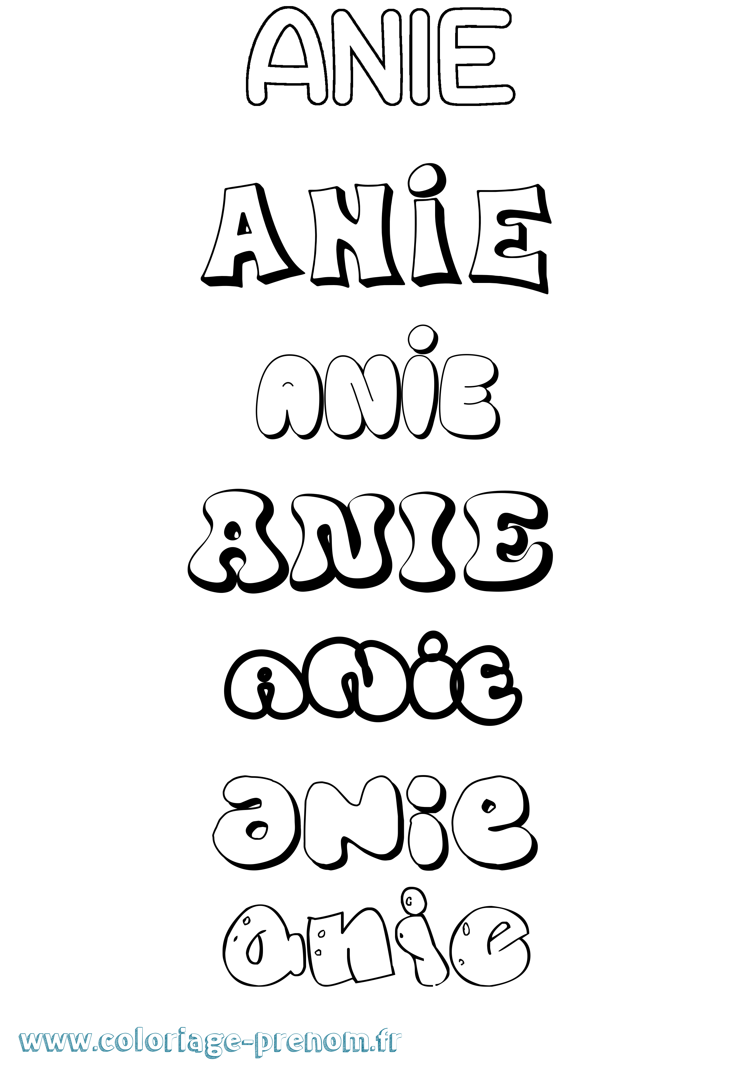 Coloriage prénom Anie Bubble