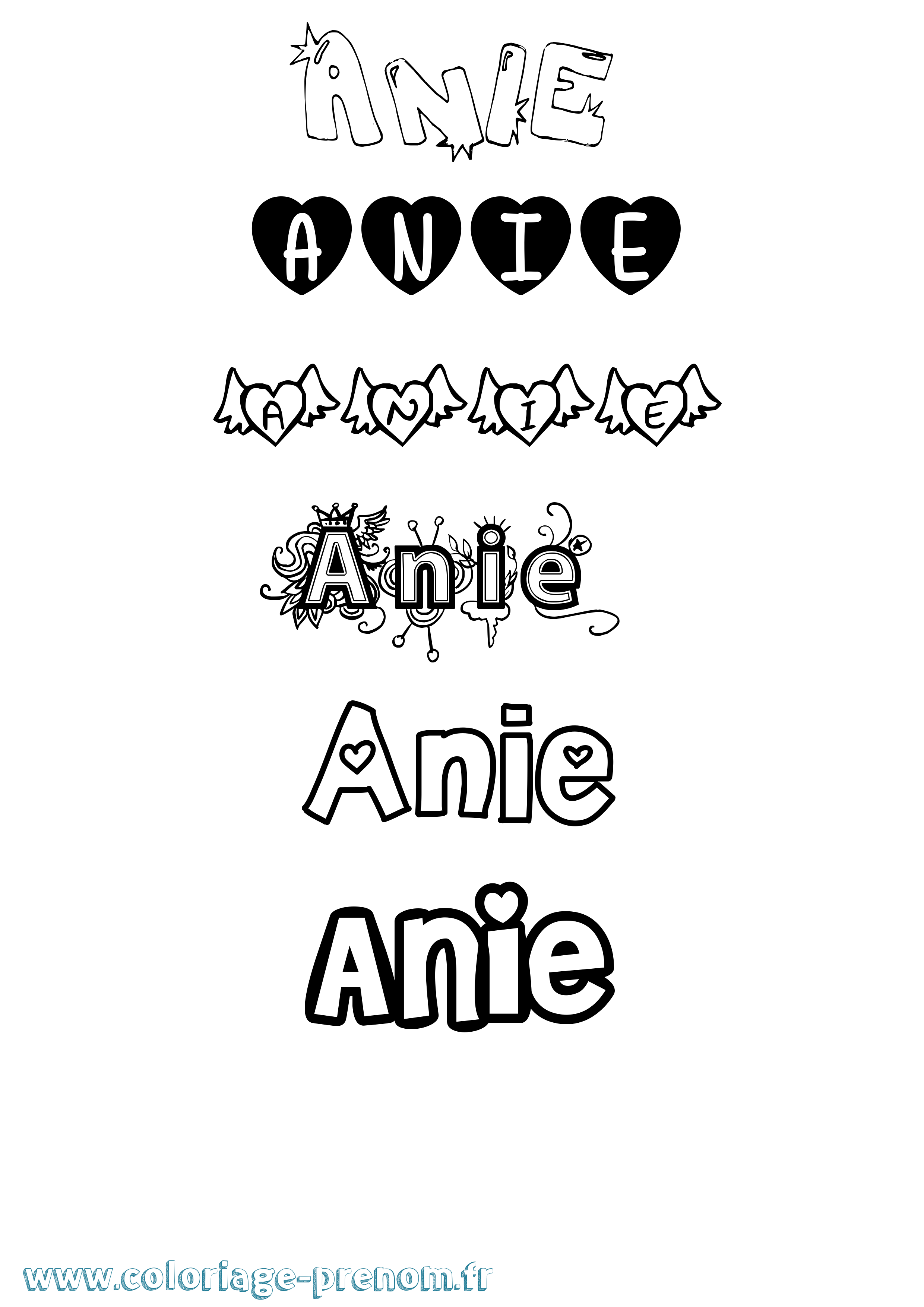 Coloriage prénom Anie Girly