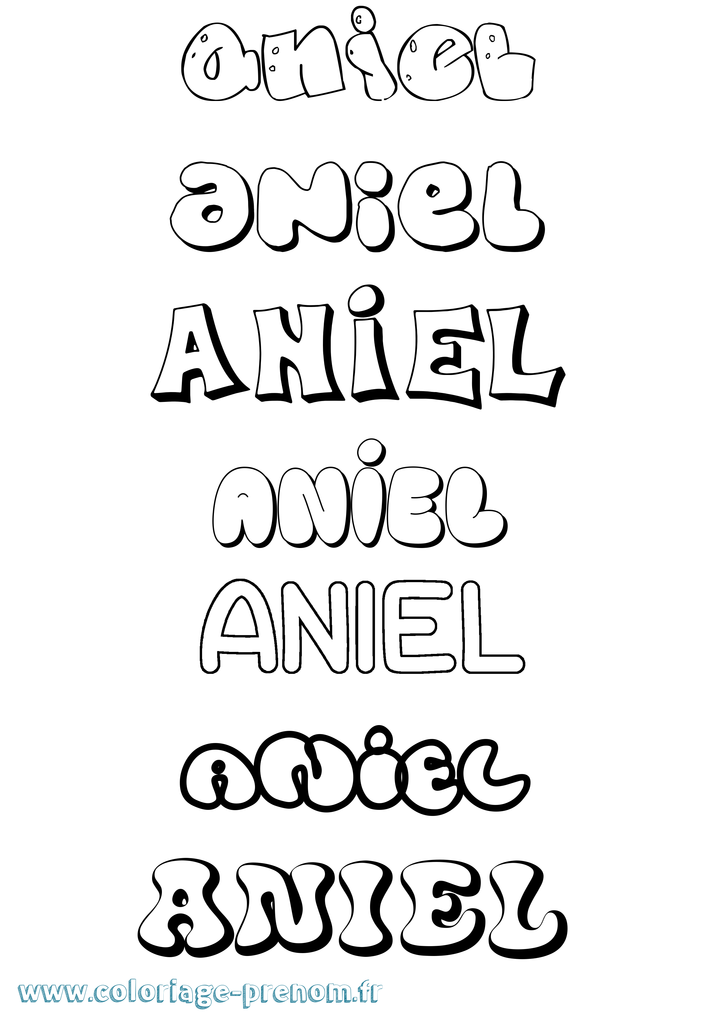 Coloriage prénom Aniel Bubble