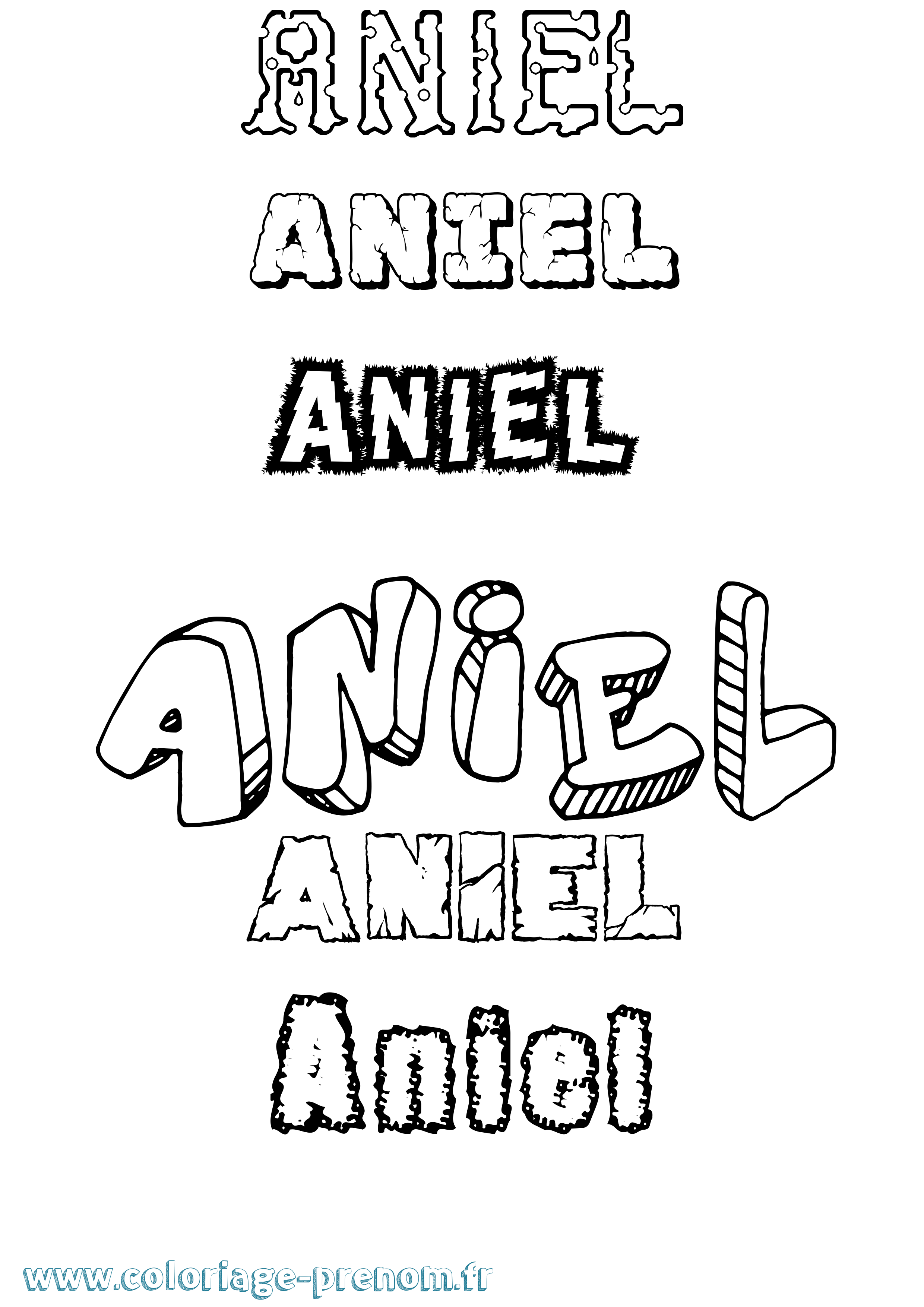 Coloriage prénom Aniel Destructuré