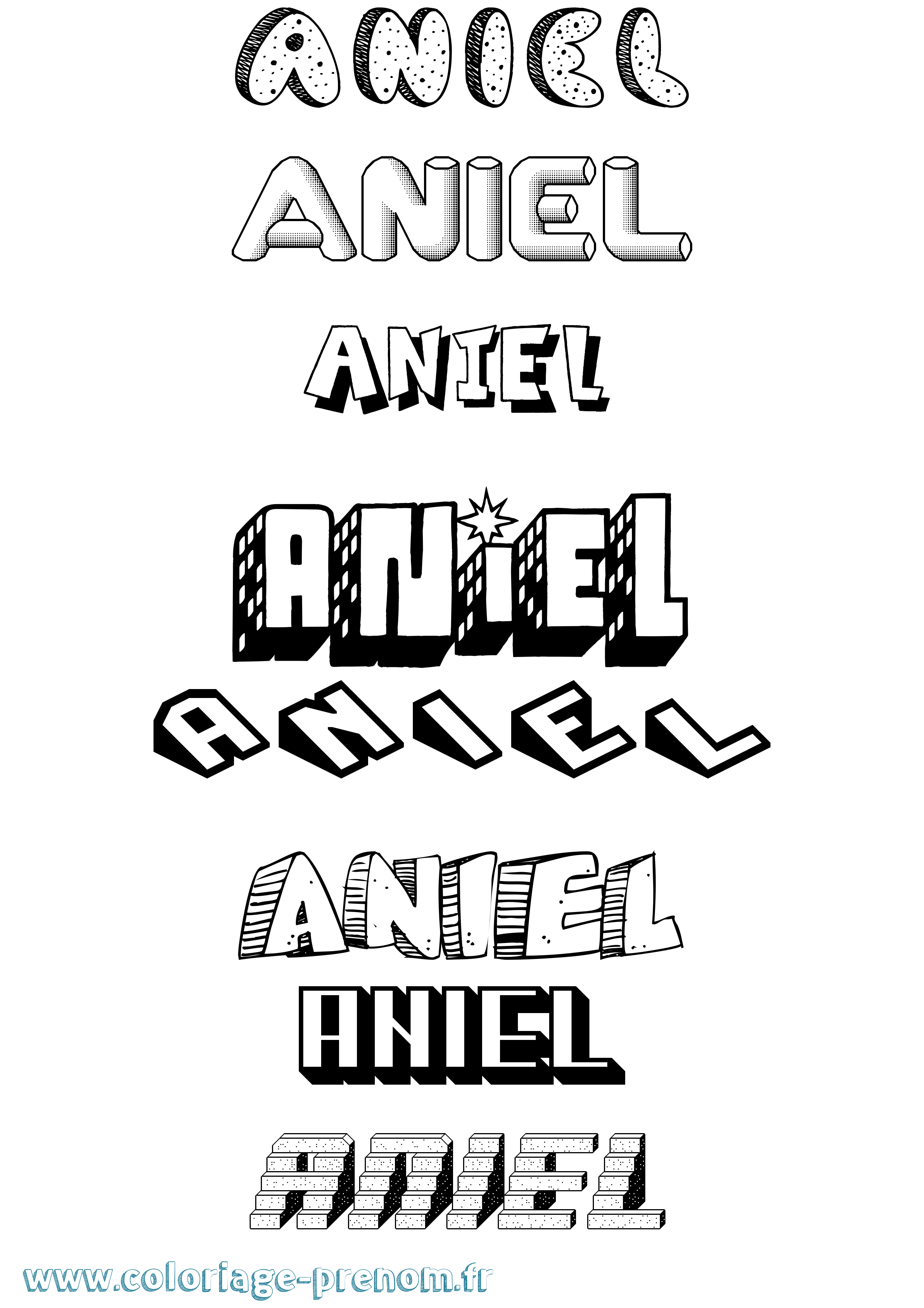 Coloriage prénom Aniel Effet 3D